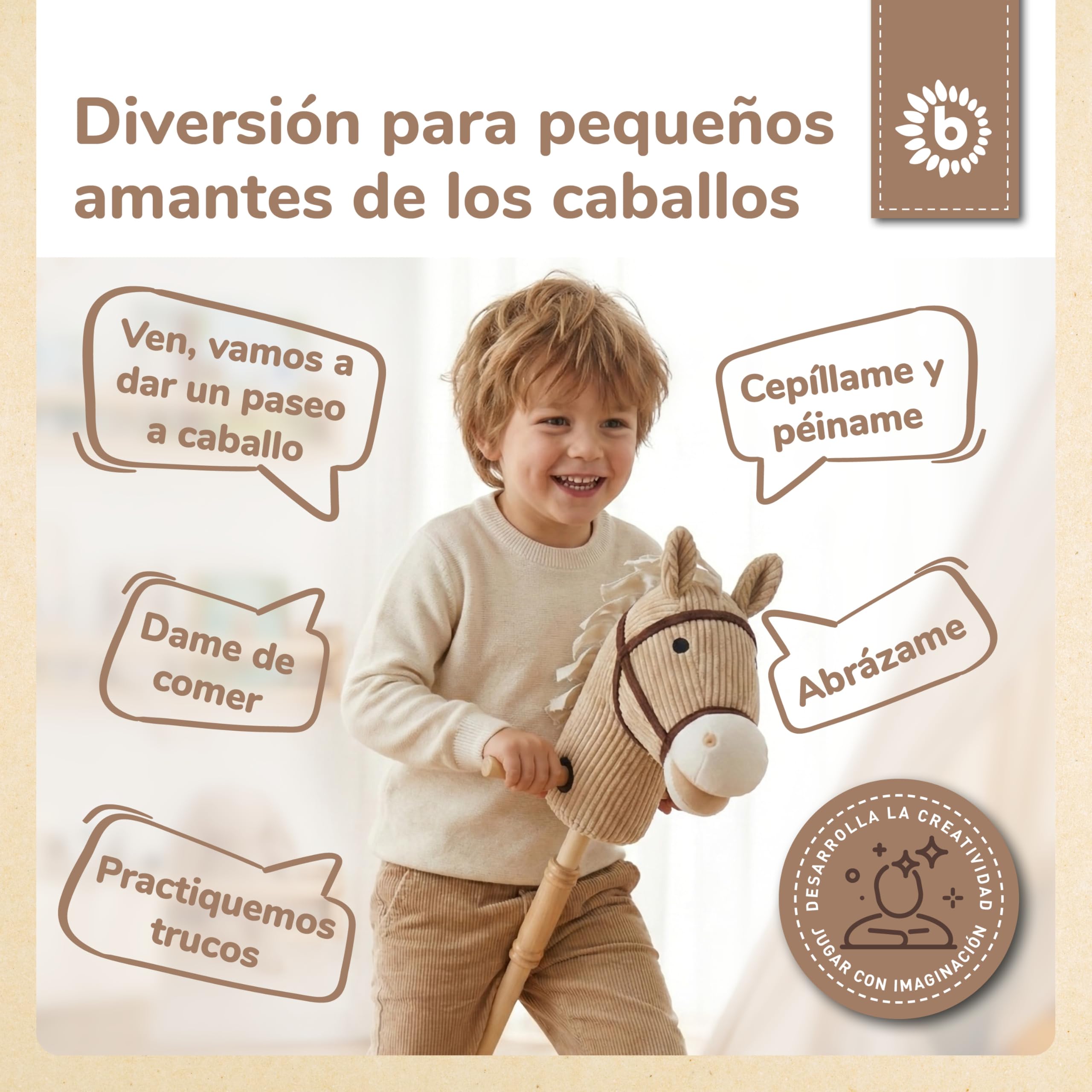 Bieco Caballito de juguete para niños Lucky | Caballo de pasatiempos para niños | Caballito de juguete para rodar | Caballo de madera con asa | Bonito caballo de juguete para niños | Accesorios de