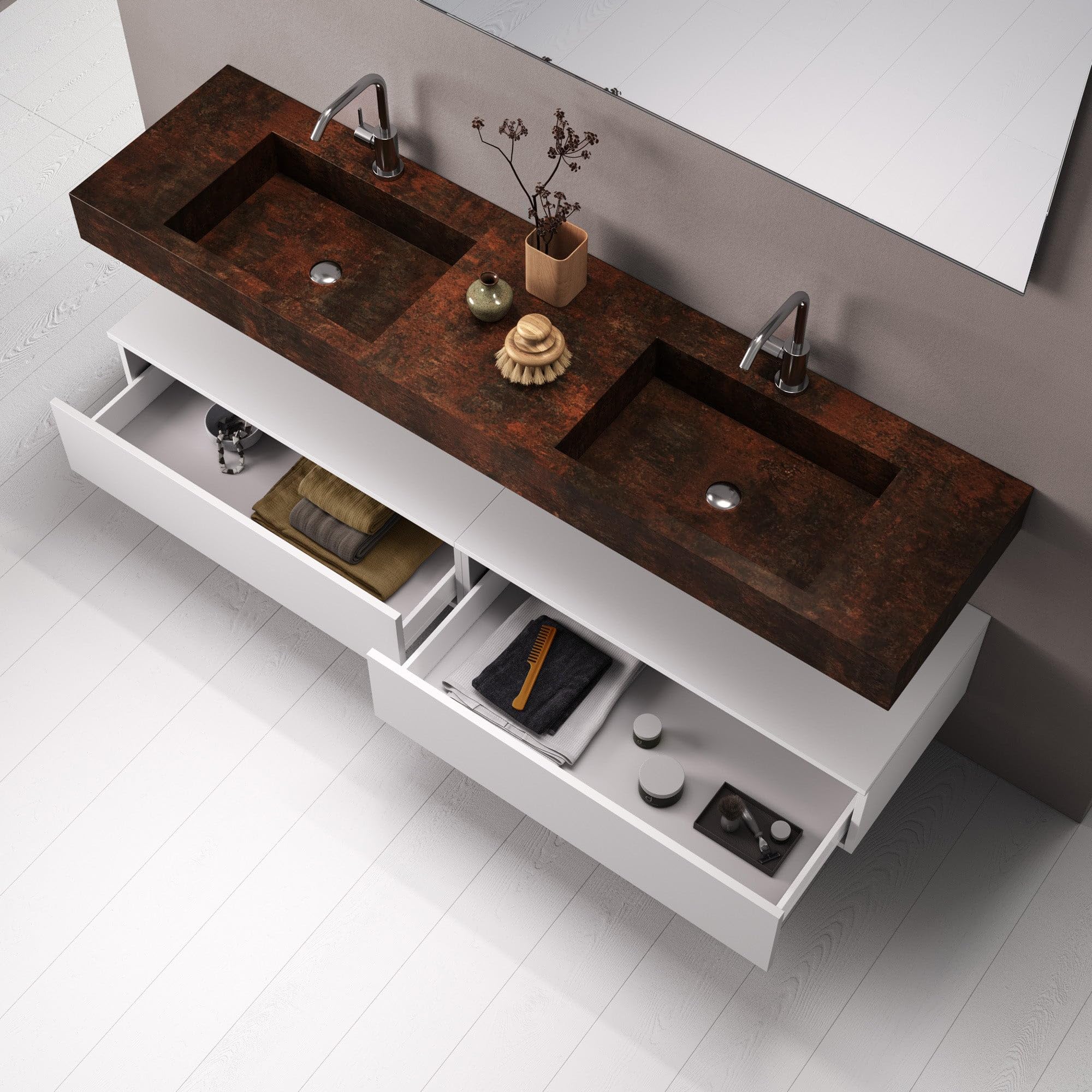 AQA DESIGN accessori casa composizione 7 pezzi bagno, top scatolato in hpl laminato, realizzato con tecnica folding antigraffio effetto marmo di - Multicolore - 180x45x190 cm