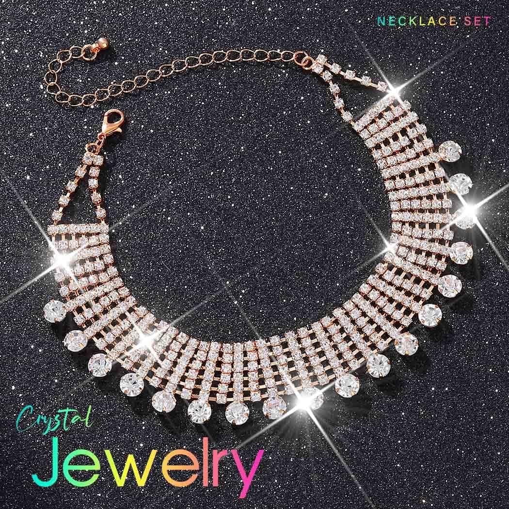 CLOACE Rhinestone Choker Necklace Gold Tassel Diamond Row Necklaces Sparkly Crystal Neck Chain Jewelry Prom Accessories for Women - Image 2