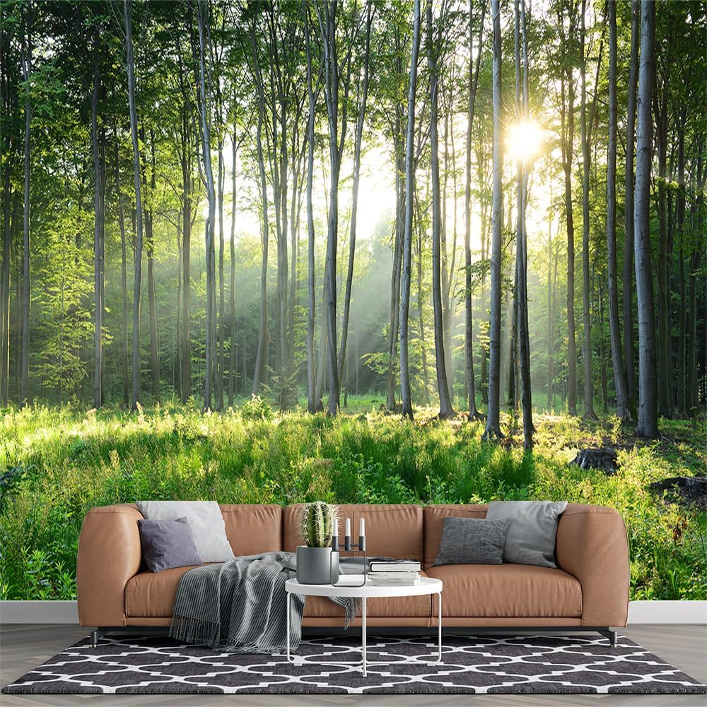 Custom Forest Peel and Stick Wallpaper 3D Green Forest Nature Scenery Murals Living Room Wall Mural