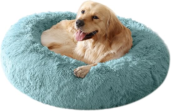 Arlee Donut Round Pet Bed - Orthopedic Memory Foam Dog Bed, Shaggy Vegan Fur Fabric, Washable, Designed for Cats and Dogs and for Their Ultimate Comfort - TealL