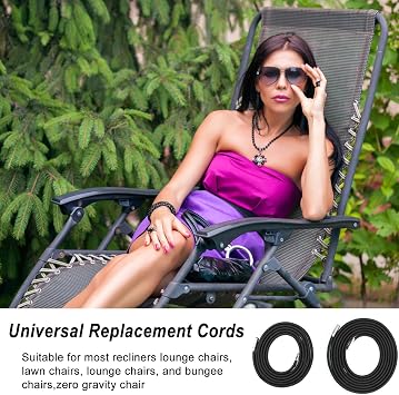 COITEK 4PCS Replacement Cord for Zero Gravity Chair, Universal Elastic Repair Cord for Recliners Replacement Laces Rope for Lounge, Bungee Beach Chair (Black)