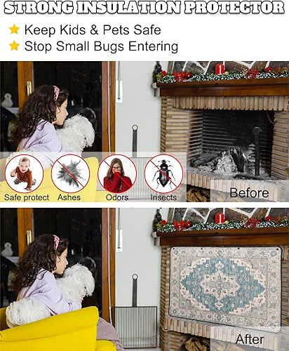 Miniatura 6 de Fireplace Cover for Inside BrickMetal Frame Fireplace, Magnetic Fireplace Screen Decorative, Retro Wallpaper Mural Medieval Blue Texture Draft