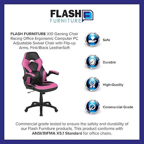 Miniatura 66 de Flash Furniture X10 - Silla giratoria de policarbonato ergonómica y ajustable con apoyabrazos abatibles; para videojuegos, juegos de carreras,