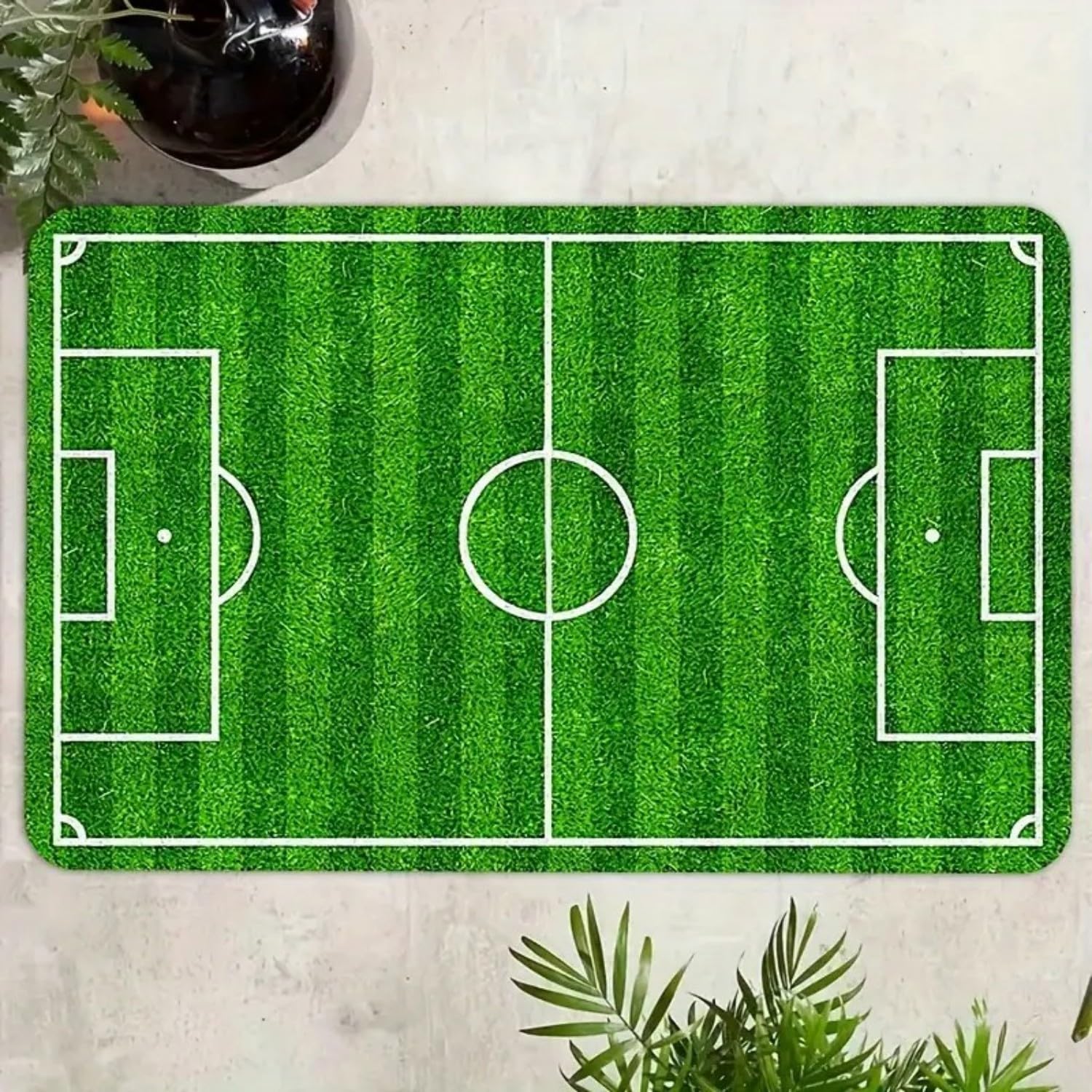 Fußballteppich für Wohnzimmer, 160x230cm Fußballmuster, Teppich Mit Grünem Rasen-Fußballfeld-Motiv, Ideal für Schlafzimmer, Kinderzimmer, Spielzimmer und Mehr Bodenmatte fürs Kinderzimmer