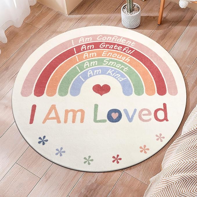 Topotdor Boho Rainbow Round Rug,Washable Kids Rug Ultra Soft Colorful
