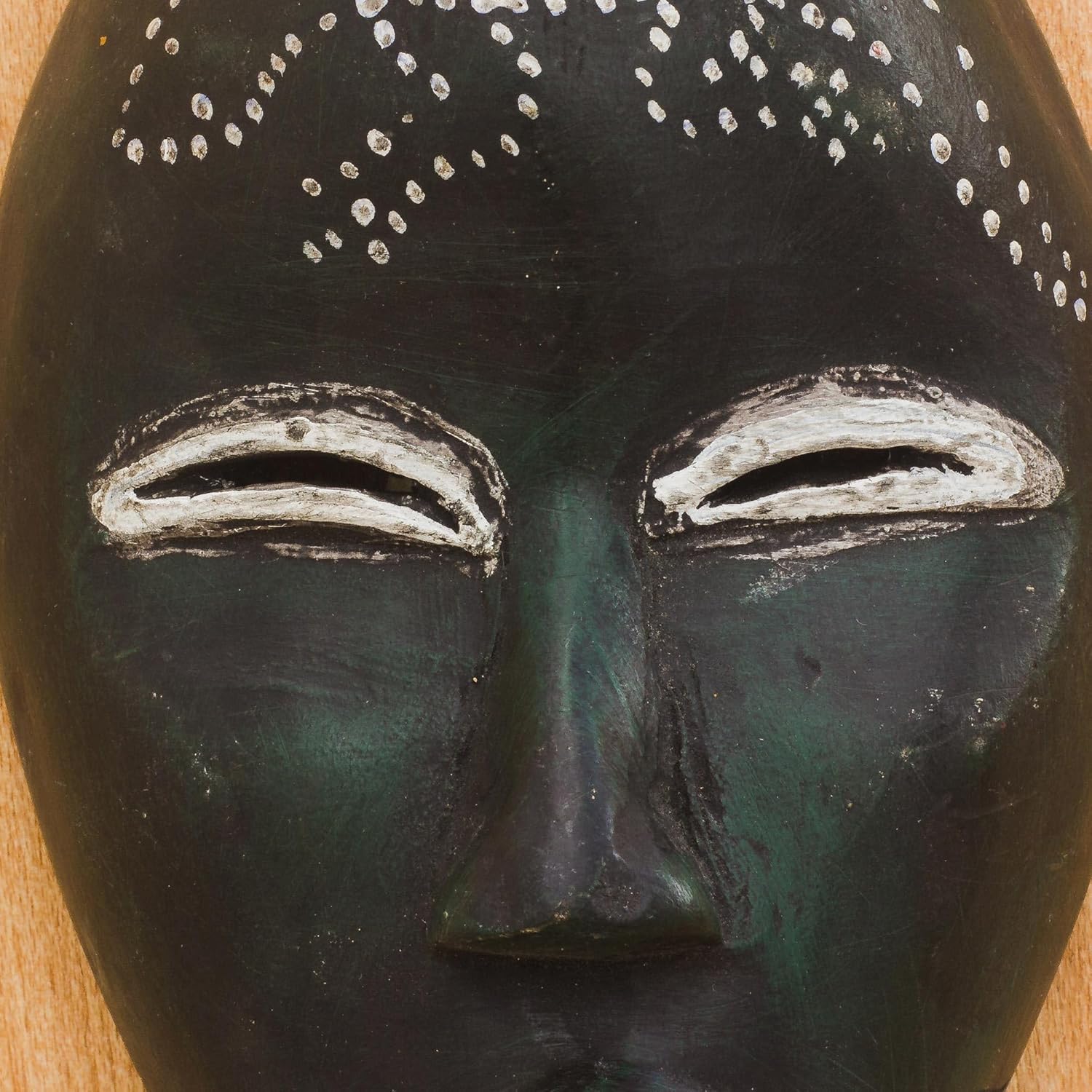 NOVICA Artisan Handmade African Wood Mask Dark Green Sese from Ghana Masks Ghanaian [7in H x 3.9in W x 2in D] ' Green Nomsa'
