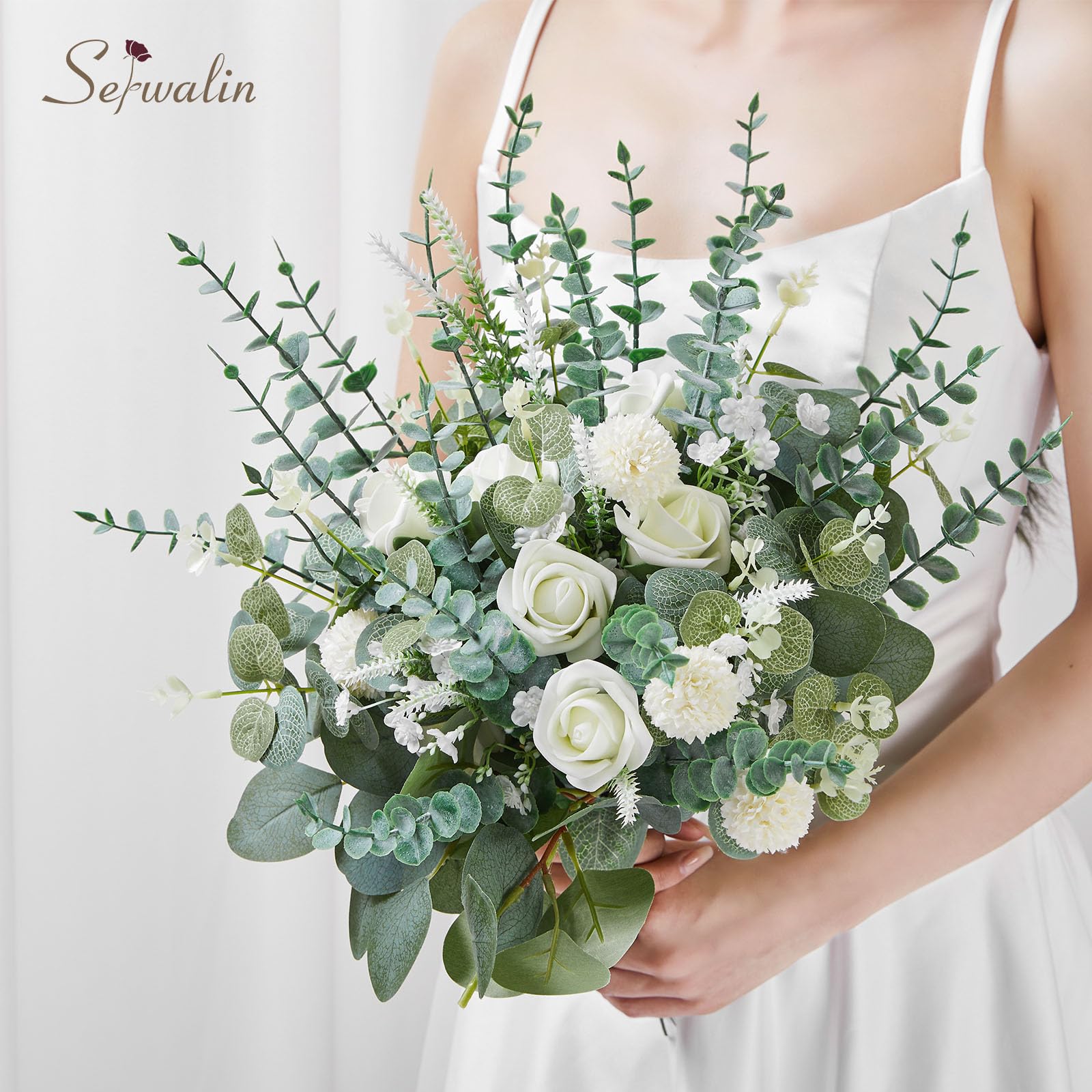 Serwalin 100 Pcs Mixed Artificial Eucalypt Stems,Babys Breath