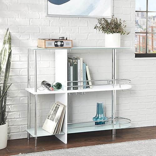 Kings Brand Furniture - Mesa de bar con dos estantes de vidrio templado, blanco y cromado