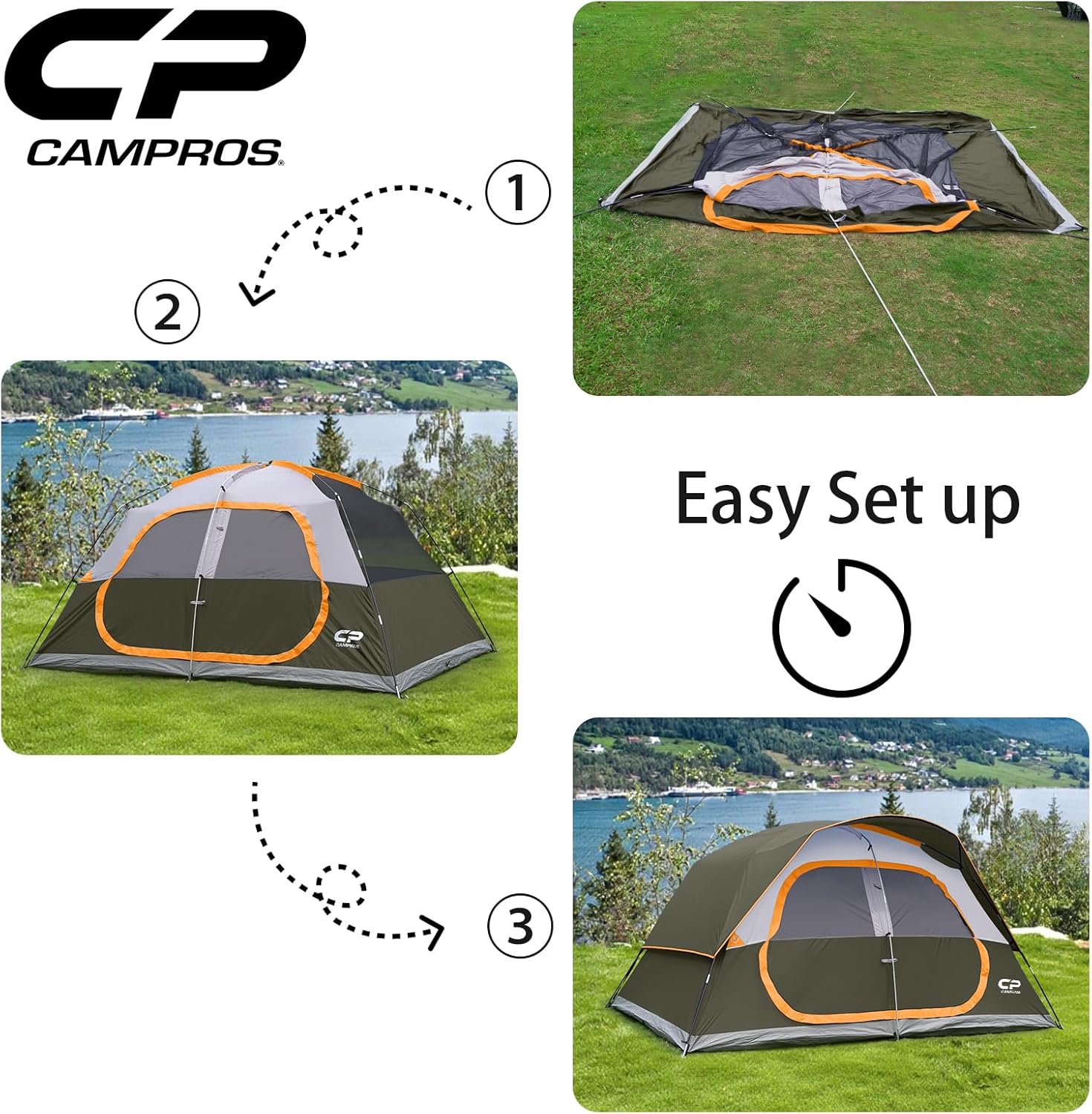 CAMPROS CP Upgraded 6/8 Person Camping Tents, Waterproof Windproof Family Tent with Larger Mesh Windows & Door, Double Layer, Easy Set Up, All-Season Dome Tent with Top Rainfly & Carry Bag - Image 7