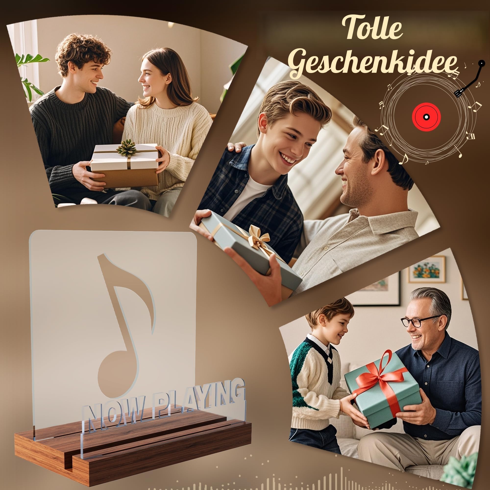 YuanDian Vinyl-Schallplattenständer, beleuchteter Displayhalter für Schallplatten, Holz-Acryl-Halter mit warmem Licht für Album-Display-Aufbewahrung, Heimschreibtisch-Dekor für Musikliebhaber