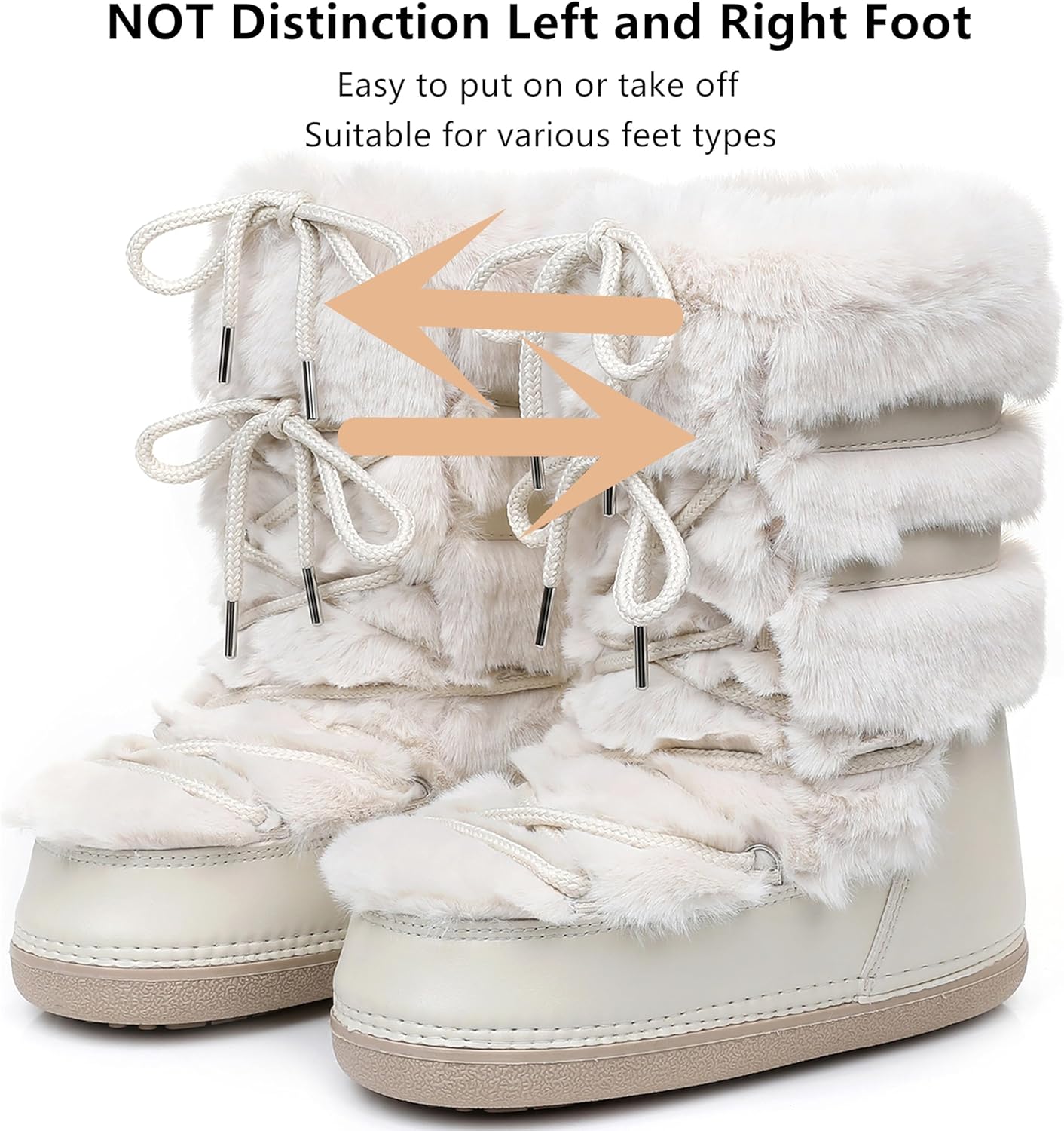 Snow Boots for Women,Winter Furry Faux Fur Boots Winter Black White Pink Fur Lined Lace-up Mid-Calf Non-Slip Fuzzy Boots