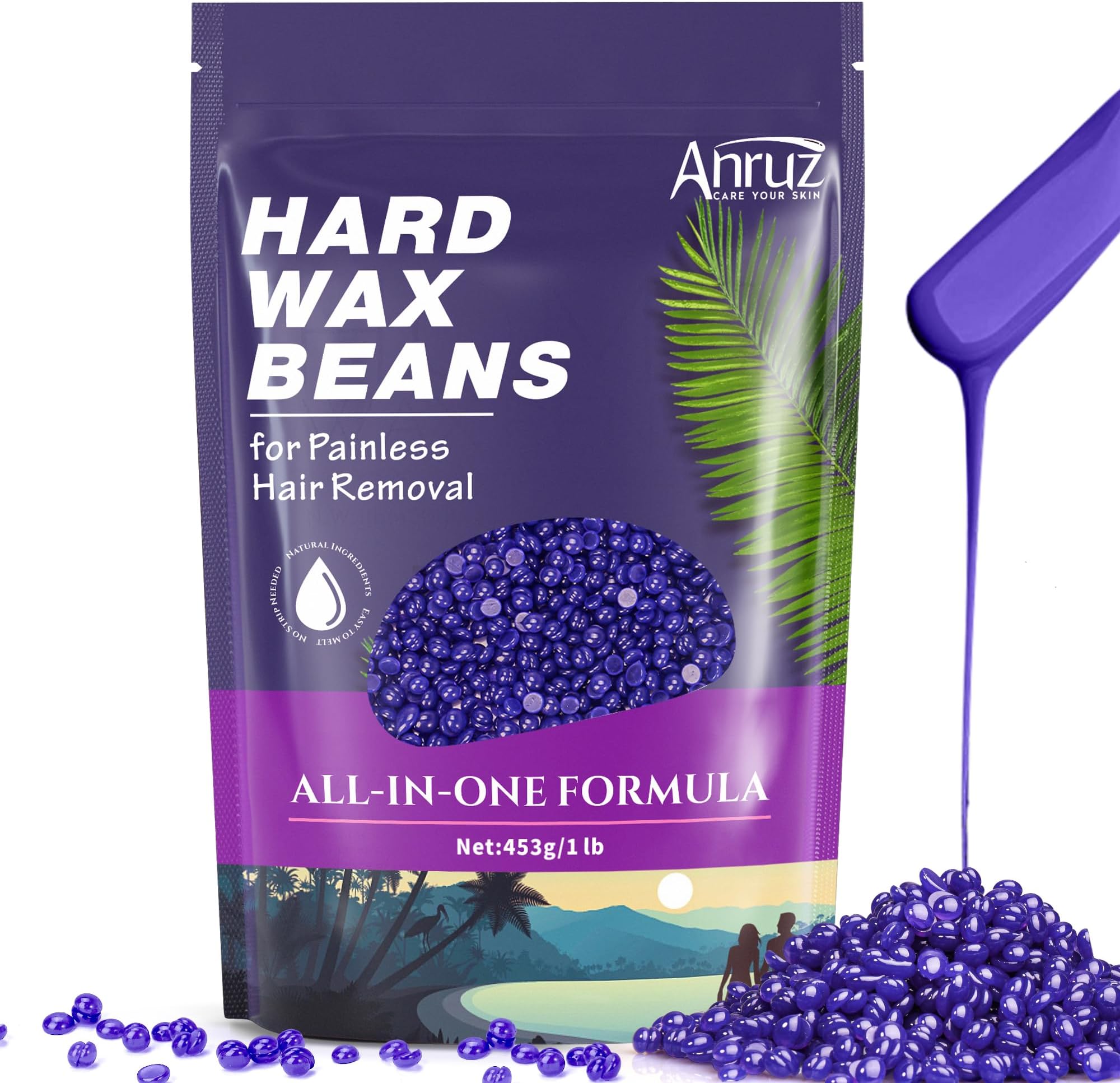 Anruz Hard Wax Beads,1lb Lavender Wax Beans for All Skin
