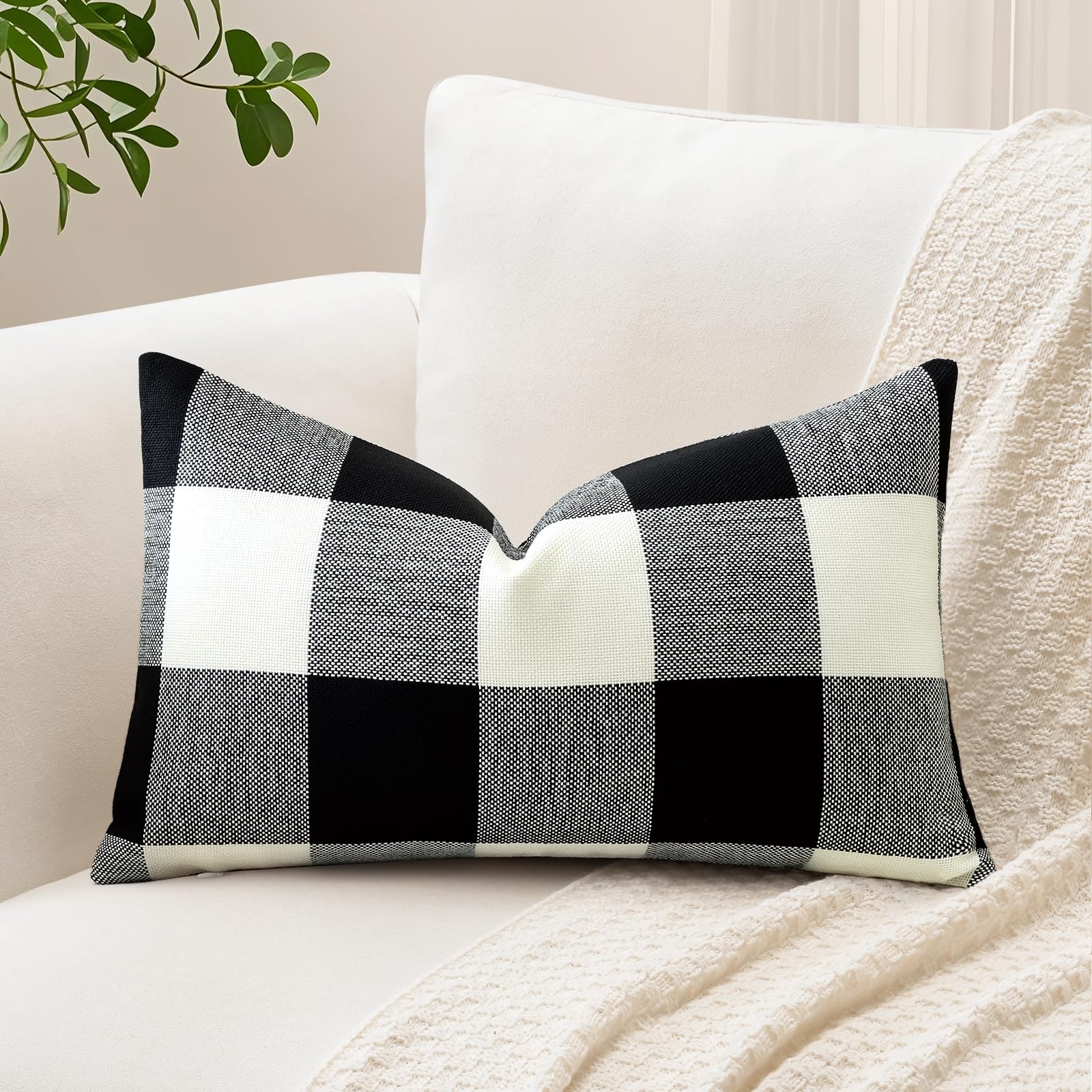 Housse de coussin lombaire OTOSTAR à carreaux de buffle en lin rustique 40x60 cm