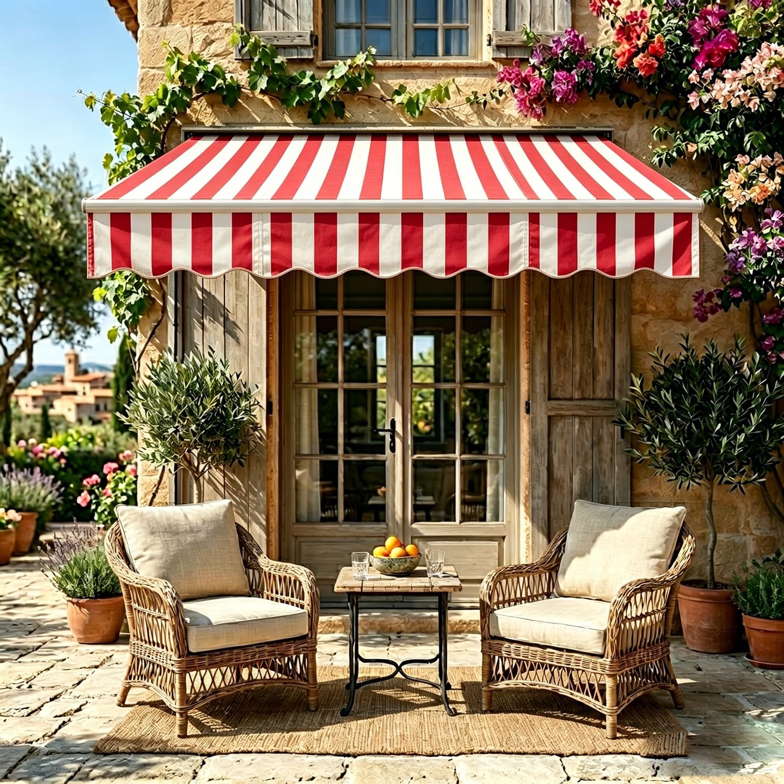 Lona para toldo retráctil Oxford en patios y terrazas familiares de 12x8ft