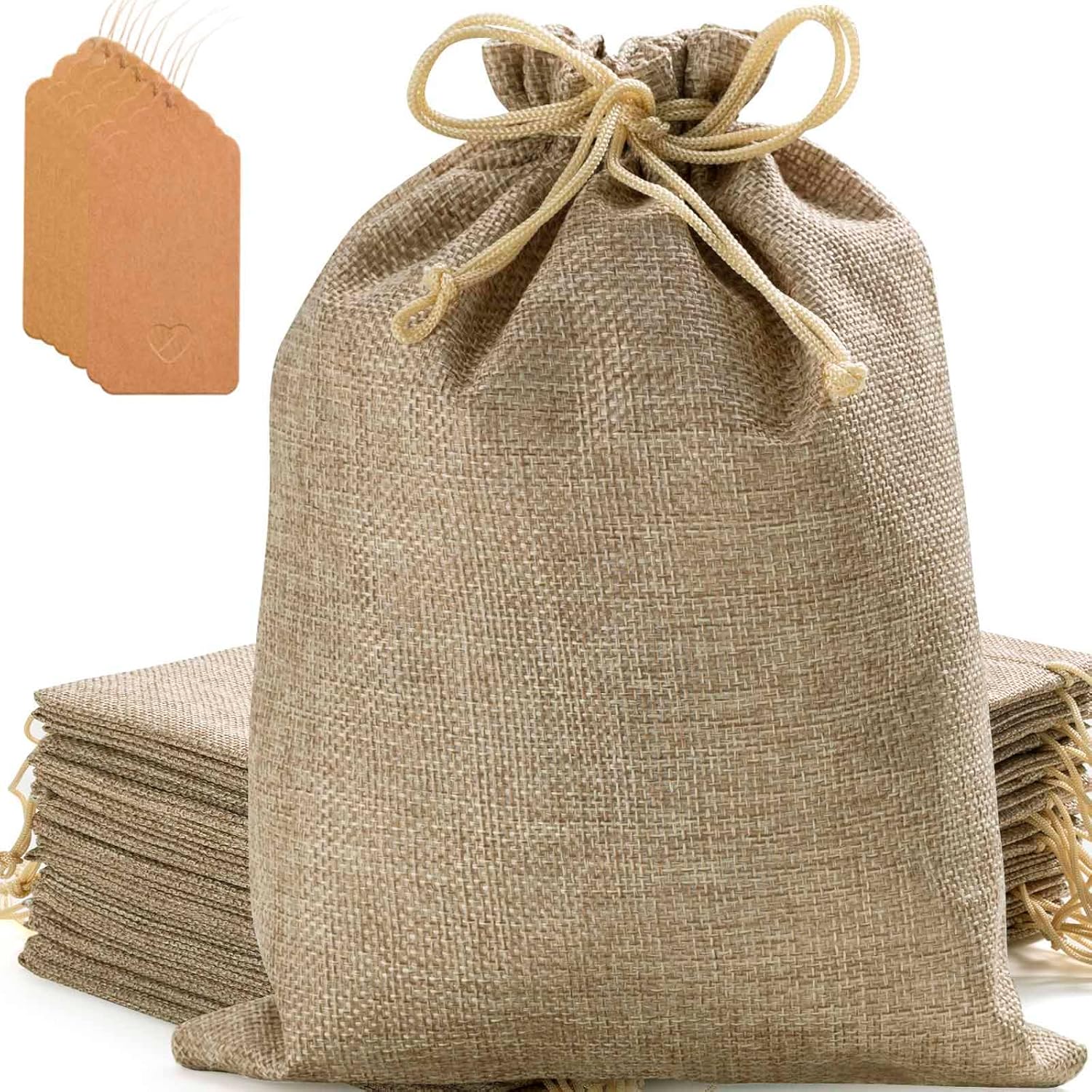 Homum 6 PCS 12x16 Inch Burlap Gift Bags with Drawstring and Gift Tags, Burlap Sack, Jute Bags for Christmas, DIY Craft 6Pcs 12x16