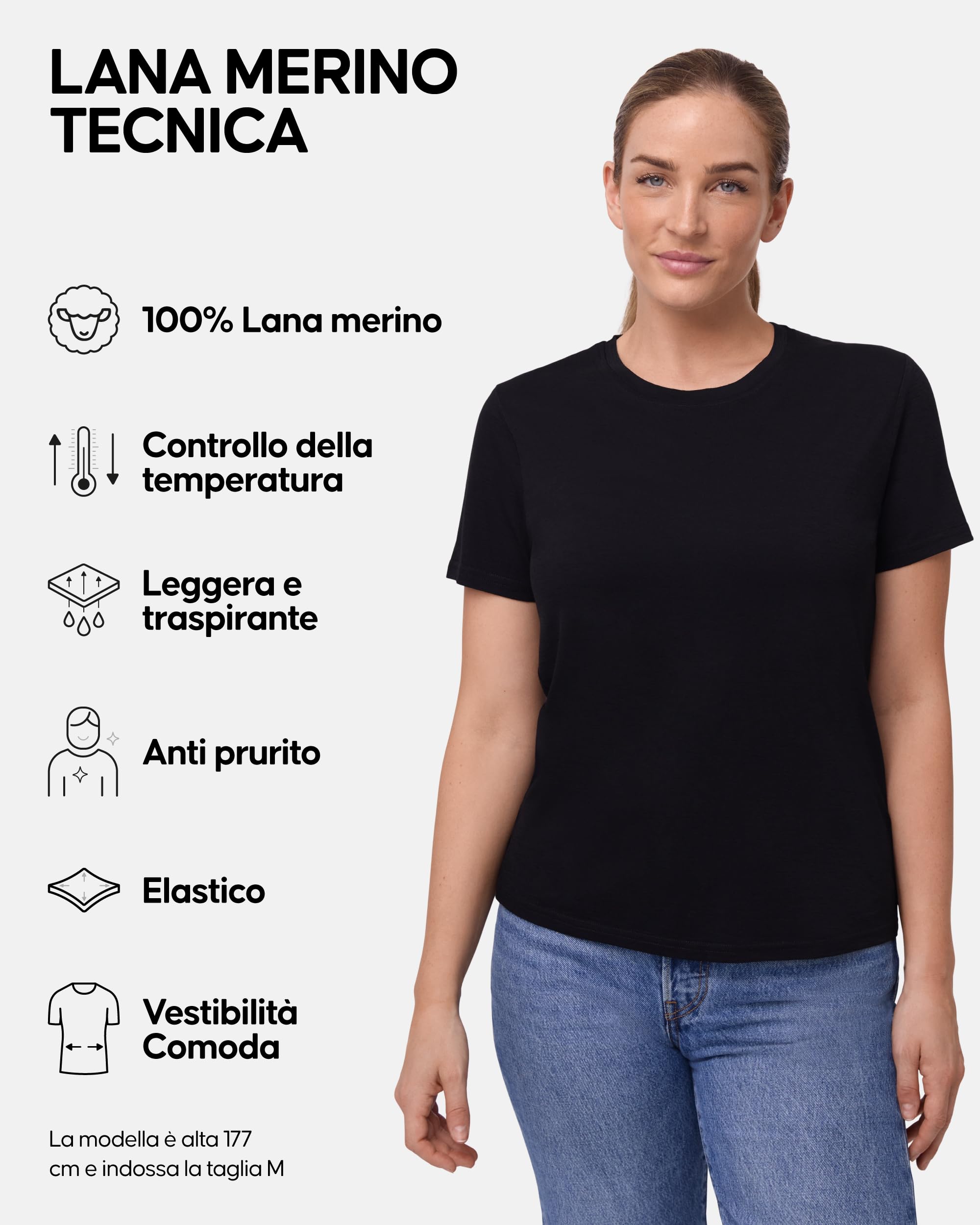 DANISH ENDURANCE Magliette Donna in 100% Lana Merino, Maglia Termica Donna Maniche Corte, T-Shirt Traspiranti e Anti-umidità, 2 Paia