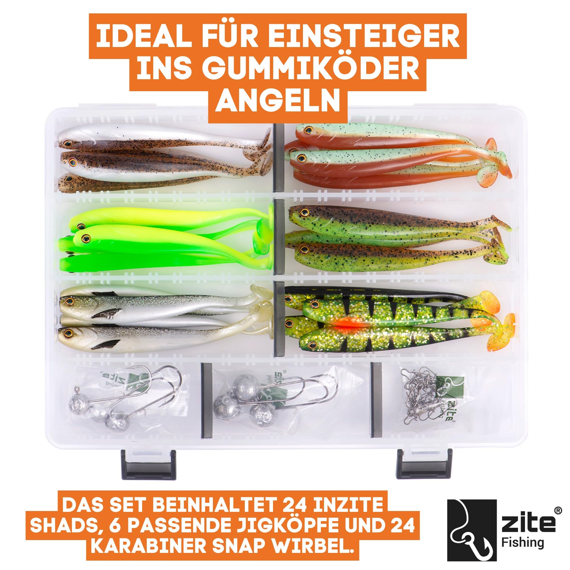 Zite Fishing - Set di pesci luccioperca in gomma, 12 cm, colori assortiti, 5 pezzi, esca in gomma per luccioperca, Softbait