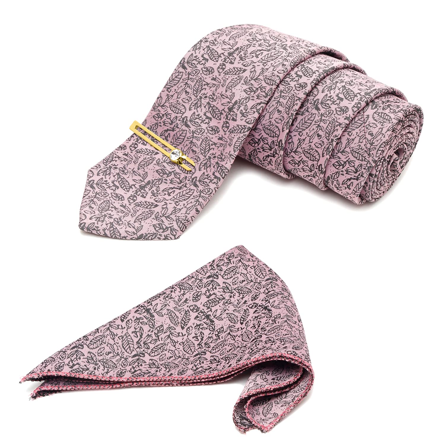 louis stitch Mens Baby Pink Italian Style Silk Suit Necktie with Gold Tie Pin (Czech)-picture-40