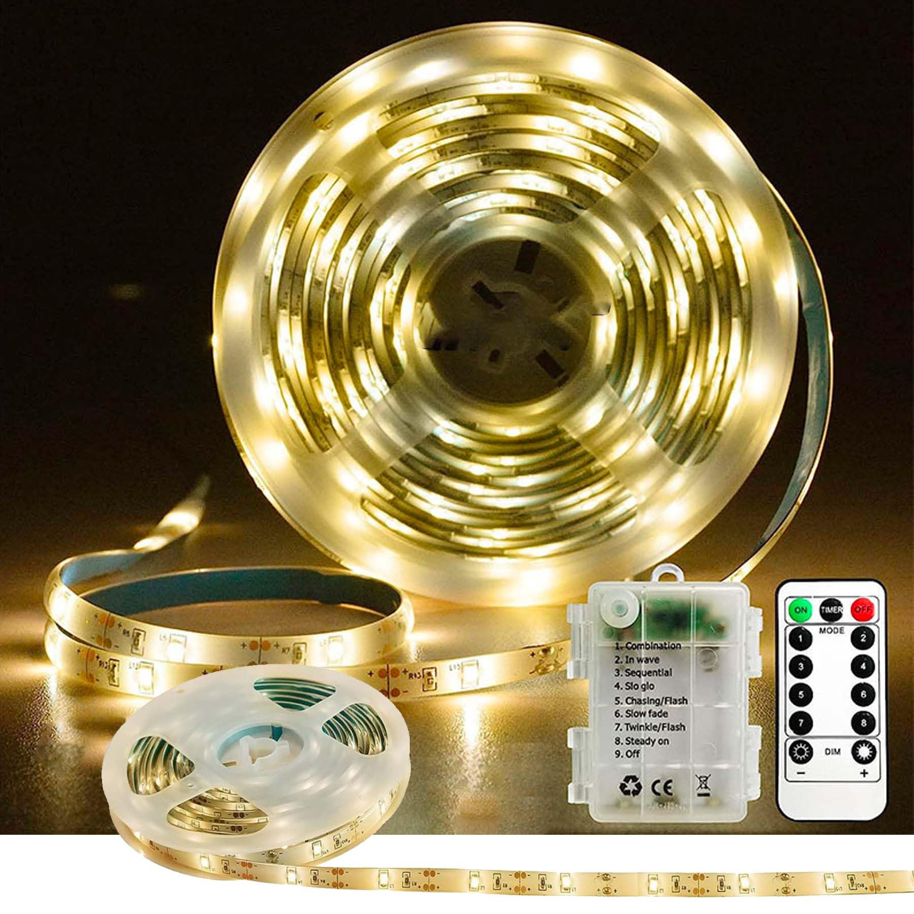 YeahBoom 1M LED Strip, LED Room Lights with 8 Modes, Adhesive LED Light with Remote Control Timer, Battery Operated, LED for Room, Room, Kitchen, Bedroom, Bar, Party — image 1