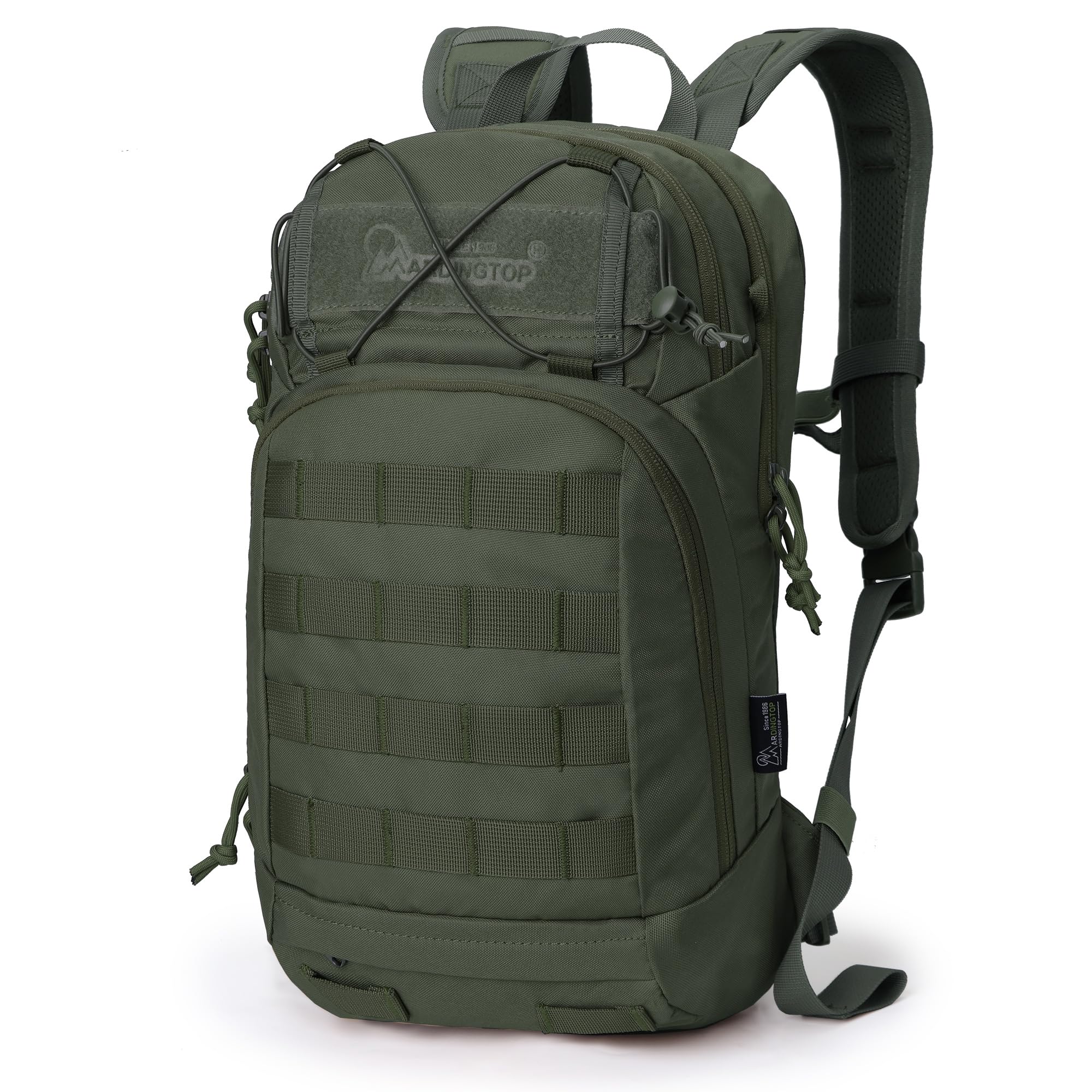Mardingtop 15L Bicycle Backpack for Men and Women, Hiking Backpack with Breathable Mesh Back Panel, Small Backpack with Molle System and Helmet Holder for Cycling Tours Hiking Running Ski, Army Green