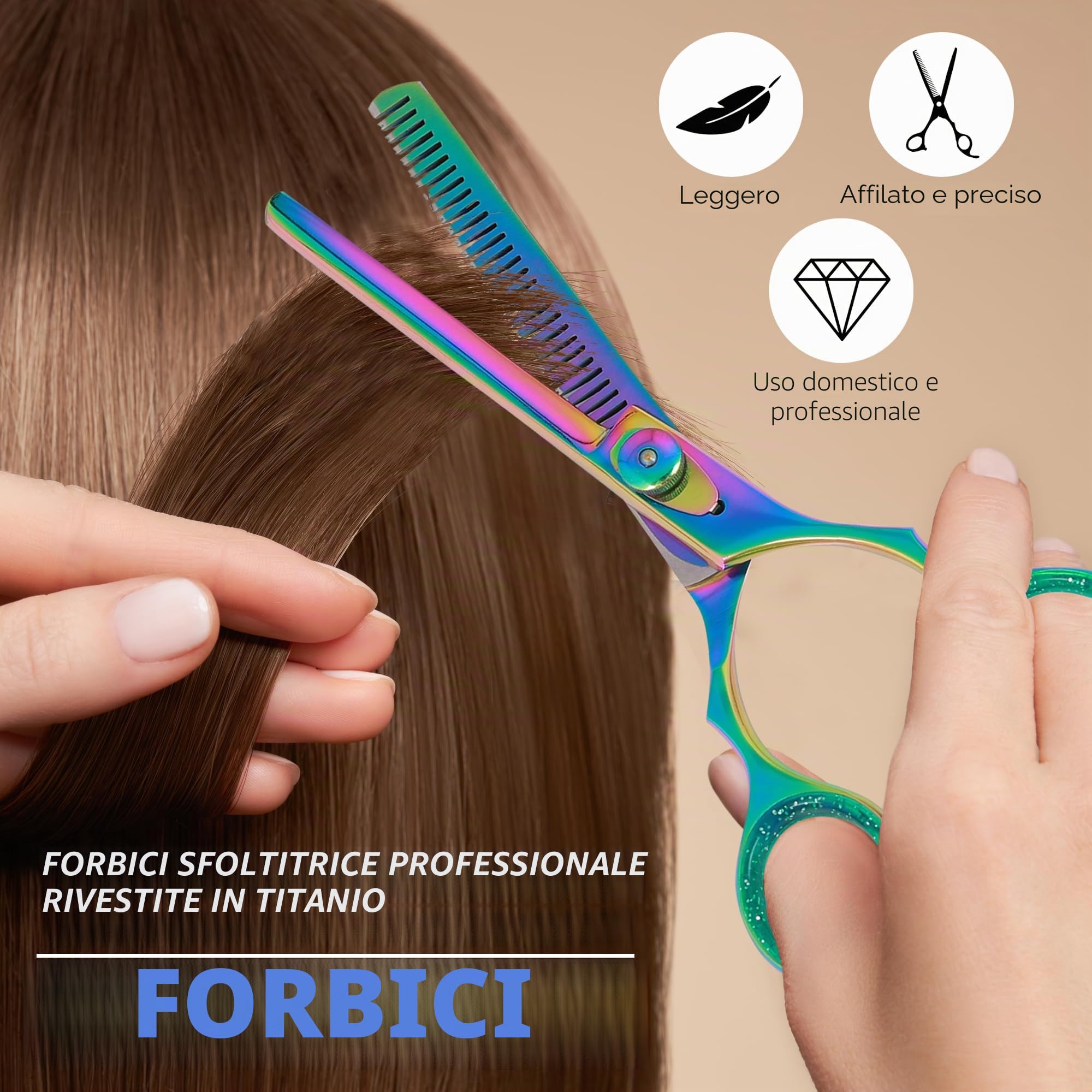 Forbici professionali per parrucchiere, per sfoltire i capelli, forbici da barbiere, parrucchiere, estetista, parrucchiere (titanio, 14 cm)