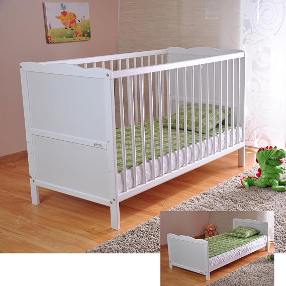Marsell Lit Bébé Évolutif Transformable en Bois avec Matelas Aloe Vera Inclus (120 x 60 cm)