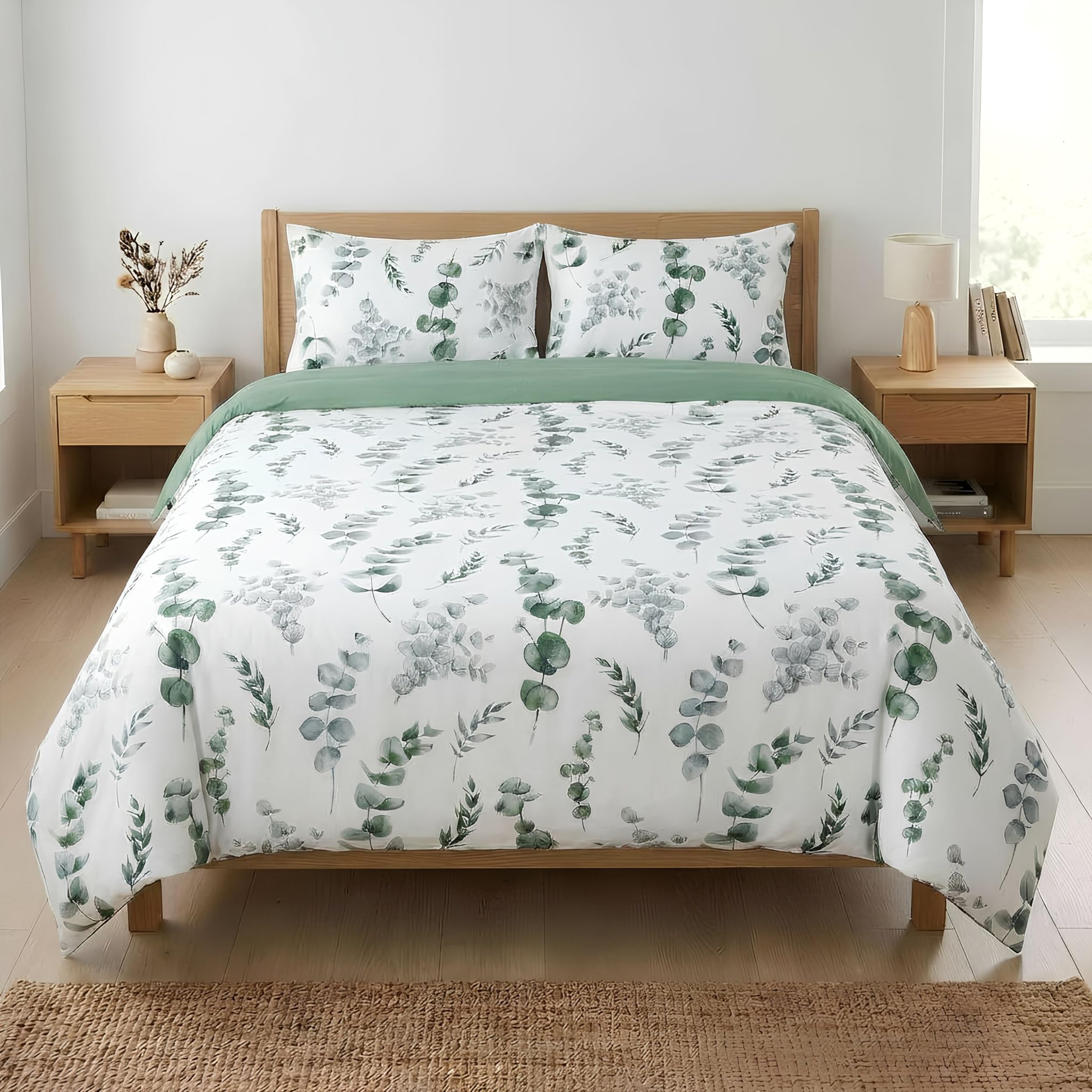 H HANSEL HOME Funda Nórdica Cama 90-2 Piezas - Microfibra Transpirable - Funda Edredón 150x220 cm, Funda de Almohada 50x90 cm - Estampada Eucalipto