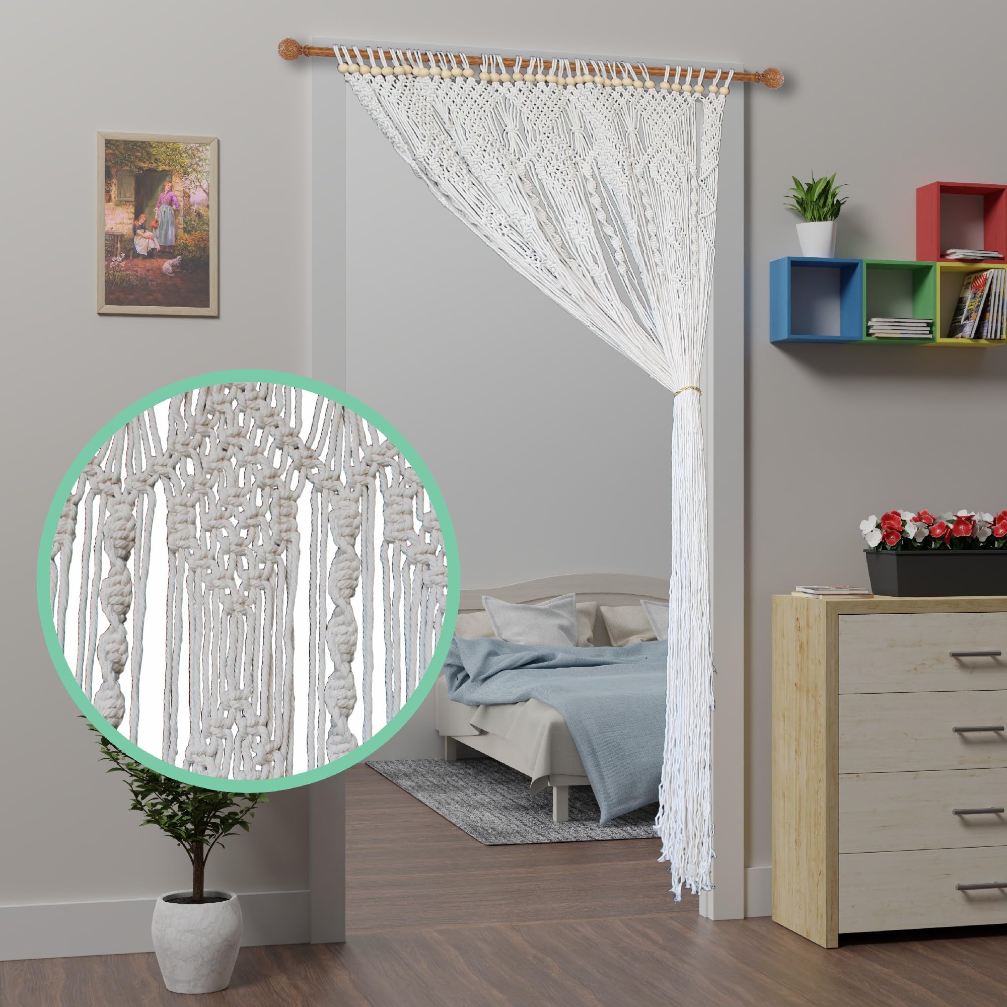 Tenda per porta in stile bohémien, fatta a mano, tenda anti-mosche per finestre, porte, schermi, nappe, tende divisorie a pannello (originale, 90 x 200 cm, fiore)