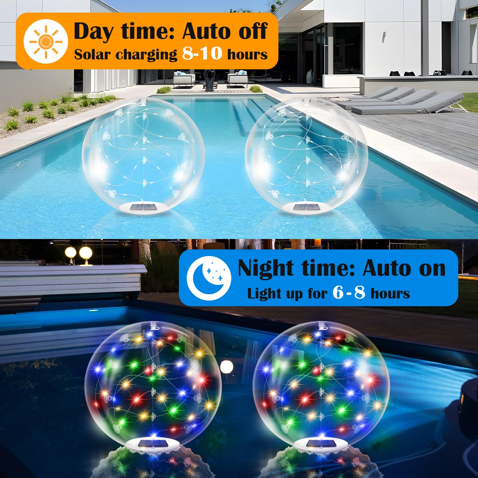 Luzes Flutuantes Piscina Solar - Bolas Infláveis RGBW 35,5cm IP68 Impermeáveis - Decoração Piscina Noturna