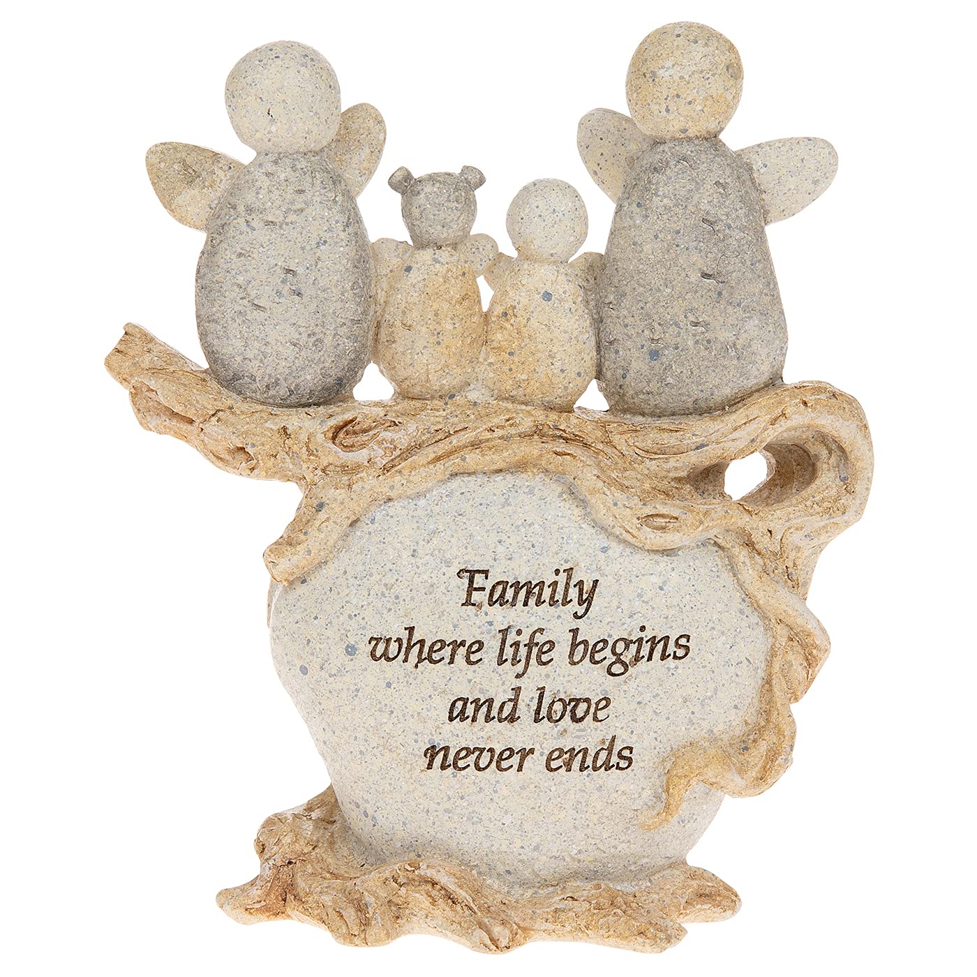 Shudehill Giftware Stone Pebble Art Angel - Family Of Four Angels - Family, Where Life Begins And Love Never Ends