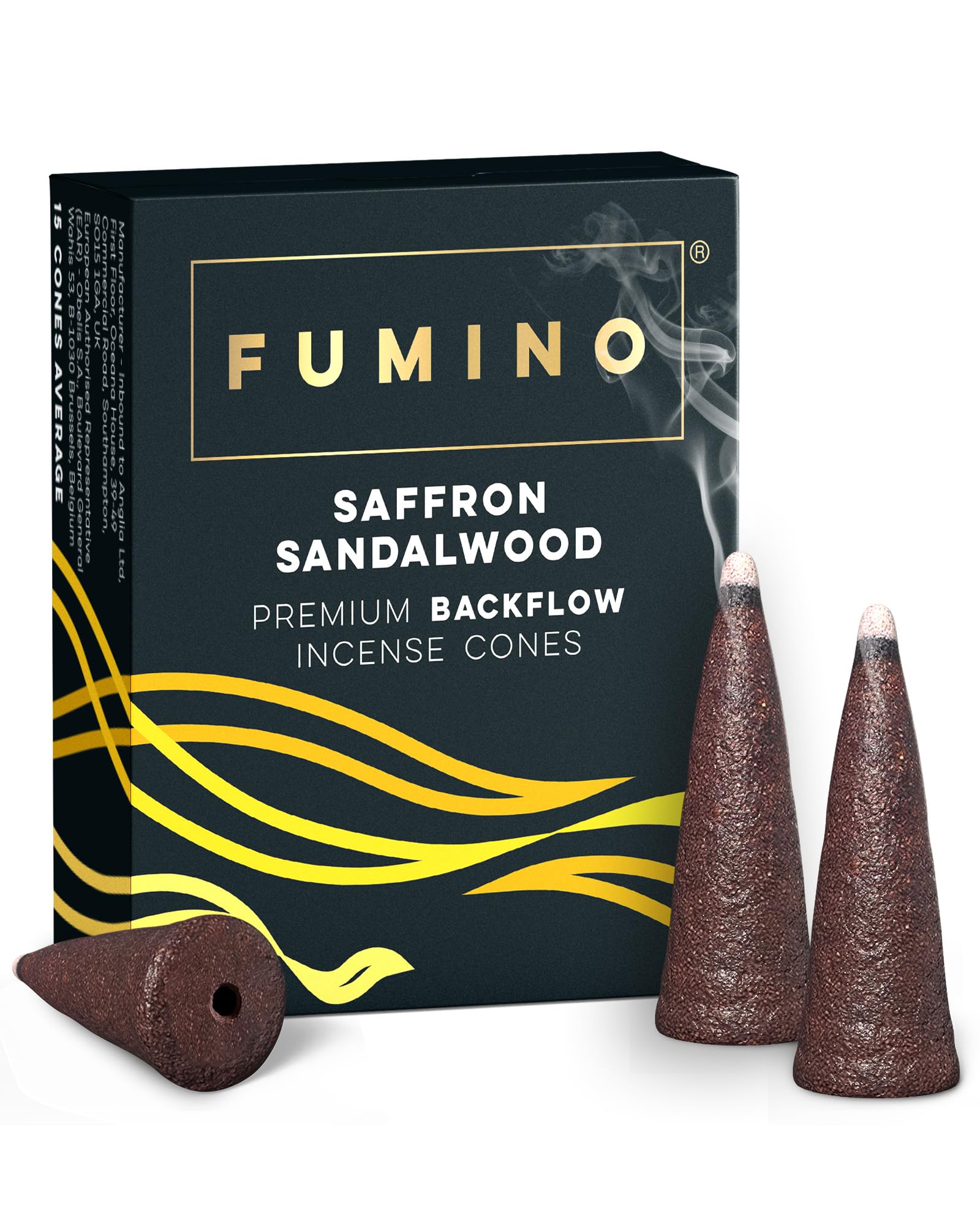 Fumino Black Fumino® Saffron Sandalwood Fresh Backflow Incense Cones 15 Per Box Masala Agarbatti Joss Scent Fragrance For Relaxation And Meditation, Home And House Décor