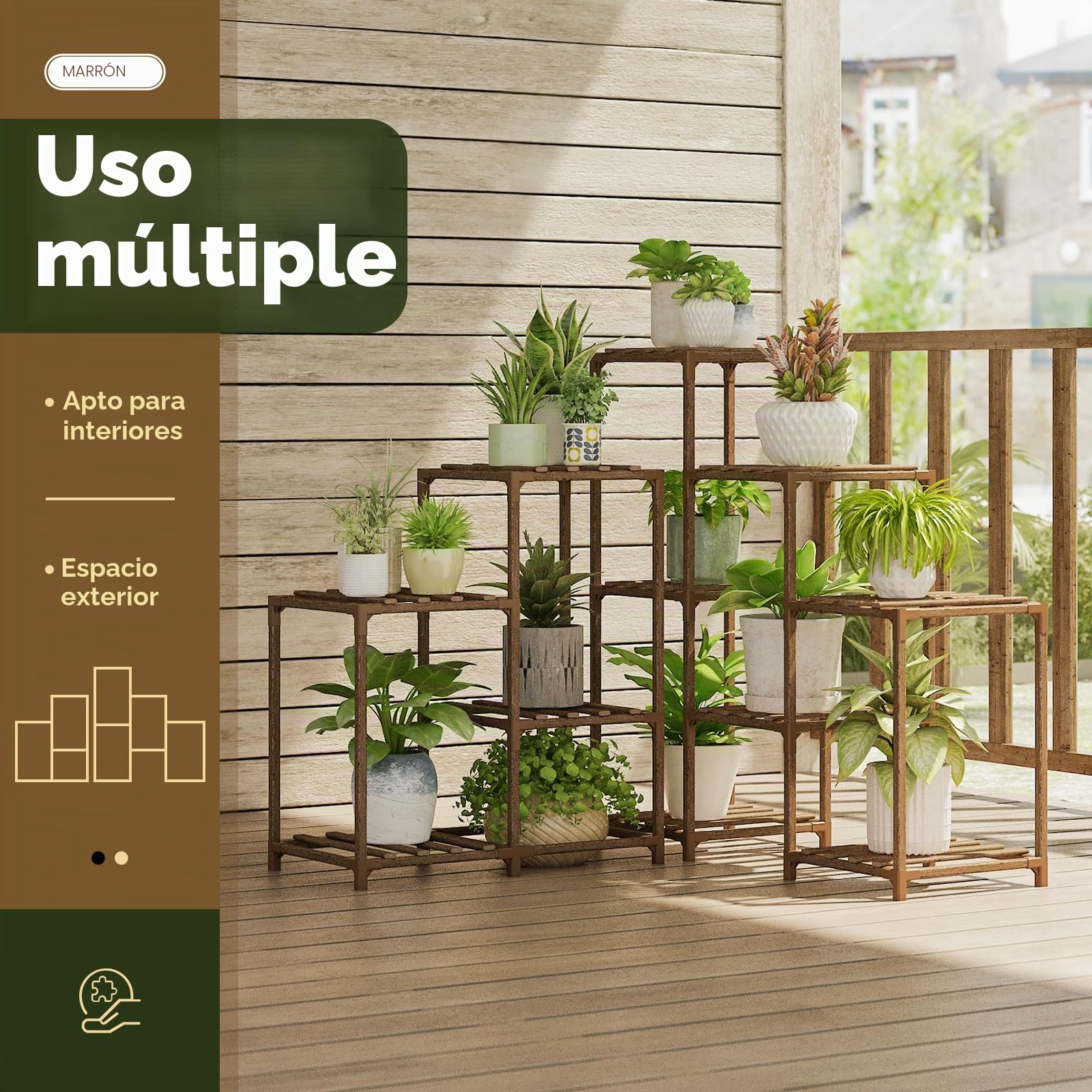 Bamworld Soporte para plantas de interior y esquina, para exteriores, 5 niveles, 11 flores, soportes de madera para plantas de jardín, soporte para plantas de madera, para sala de estar, esquina