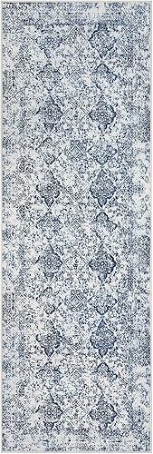 Miniatura 6 de Lahome Alfombra de pasillo lavable con estampado floral marroquí, 2 x 6 pies, color azul, con respaldo de goma, alfombra antideslizante para