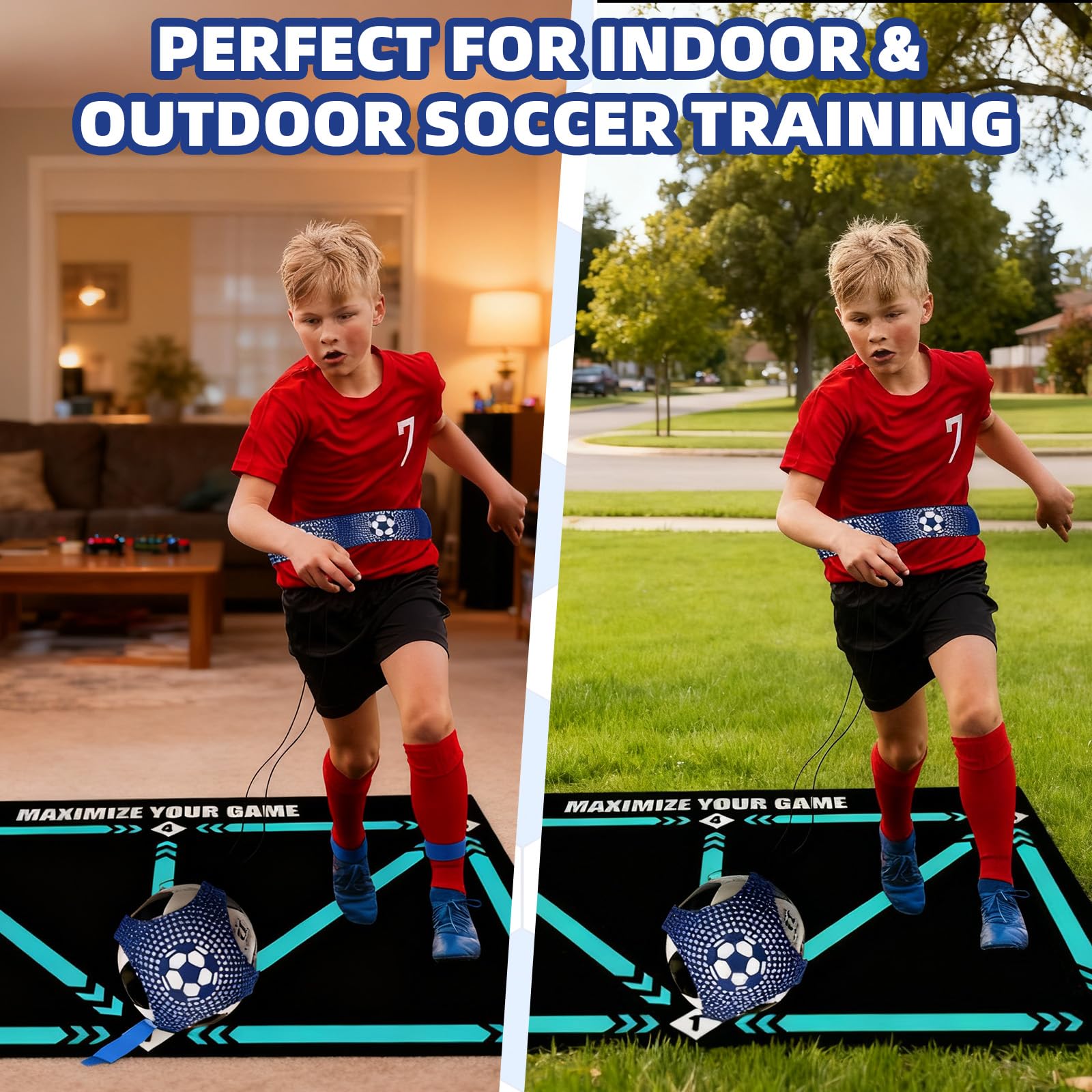 Tappetino Allenamento Calcio 90x60cm per Bambini e Adulti | Set con Cintura Regolabile Allungabile e Sacca di Trasporto | Tappetino in Diatomee Antiscivolo per Migliorare Controllo Palla e Dribbling
