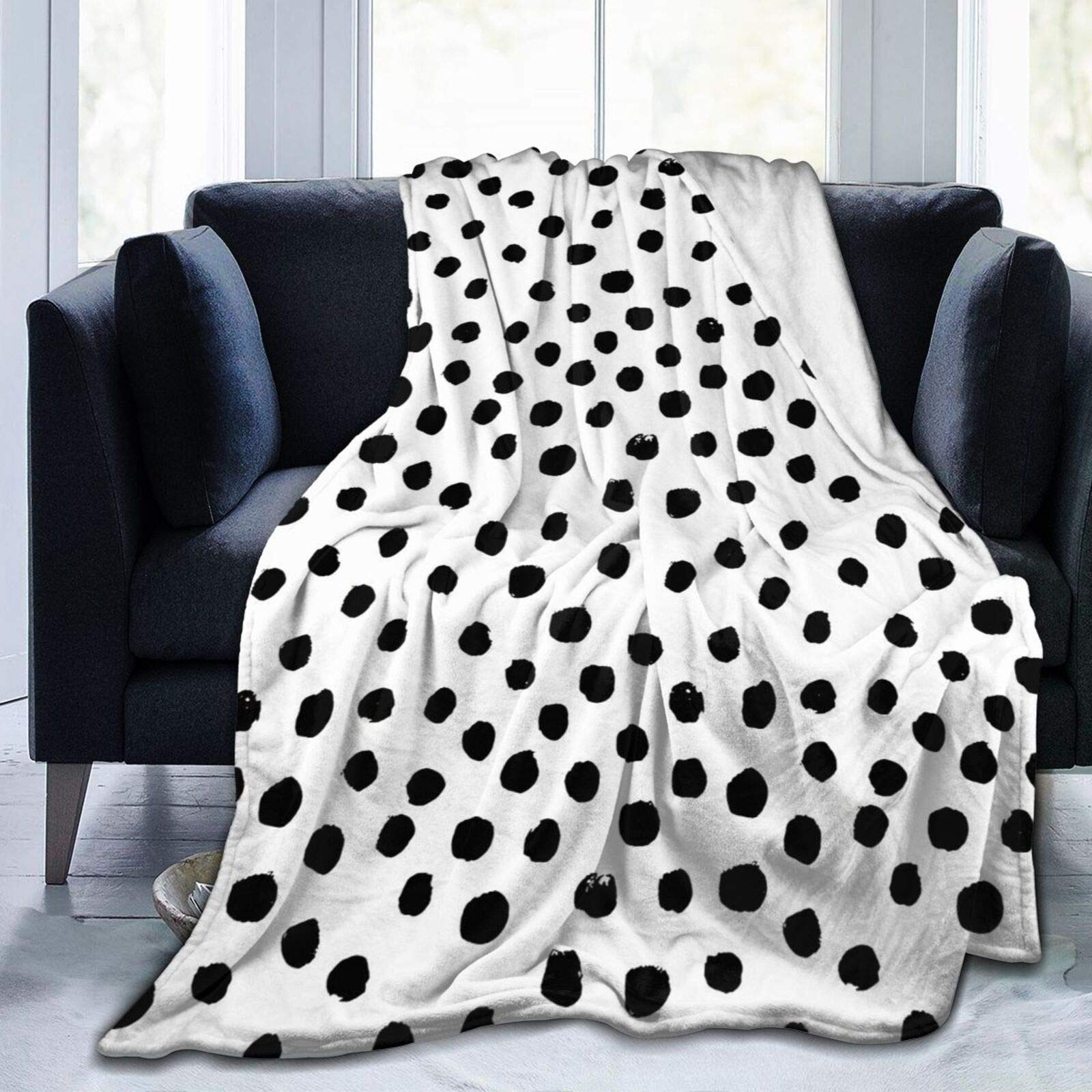 Hdadwy Polka Dot Classic Black And White Blanket,Spots S Dotted Dalmation Print Full Blanket,Super Soft Lightweighted Microfiber Fuzzy Flannel Blanket Throw For Bed Couch Sofa 60"X50"