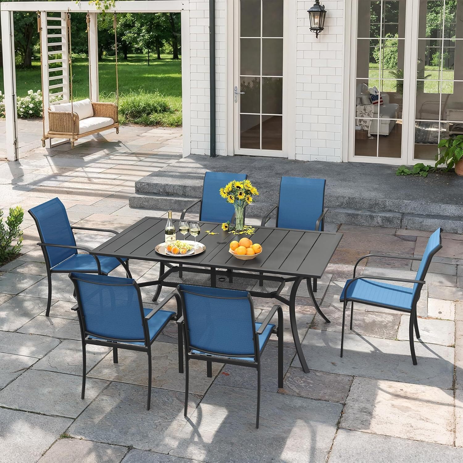 VICLLAX 7-Piece Patio Outdoor Dining Set in Dark Blue