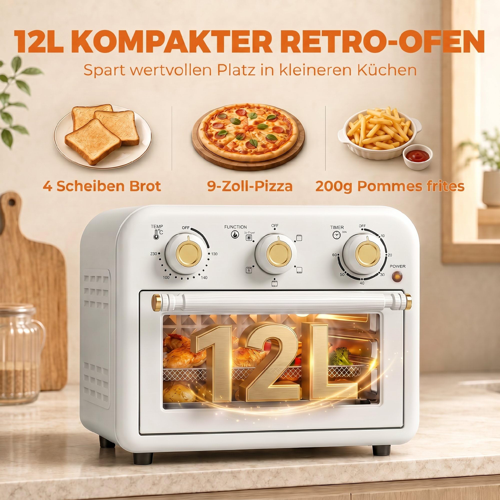 HOMCOM Heißluftfritteuse 12 Liter Mini Backofen mit Umluft 5 Programme
