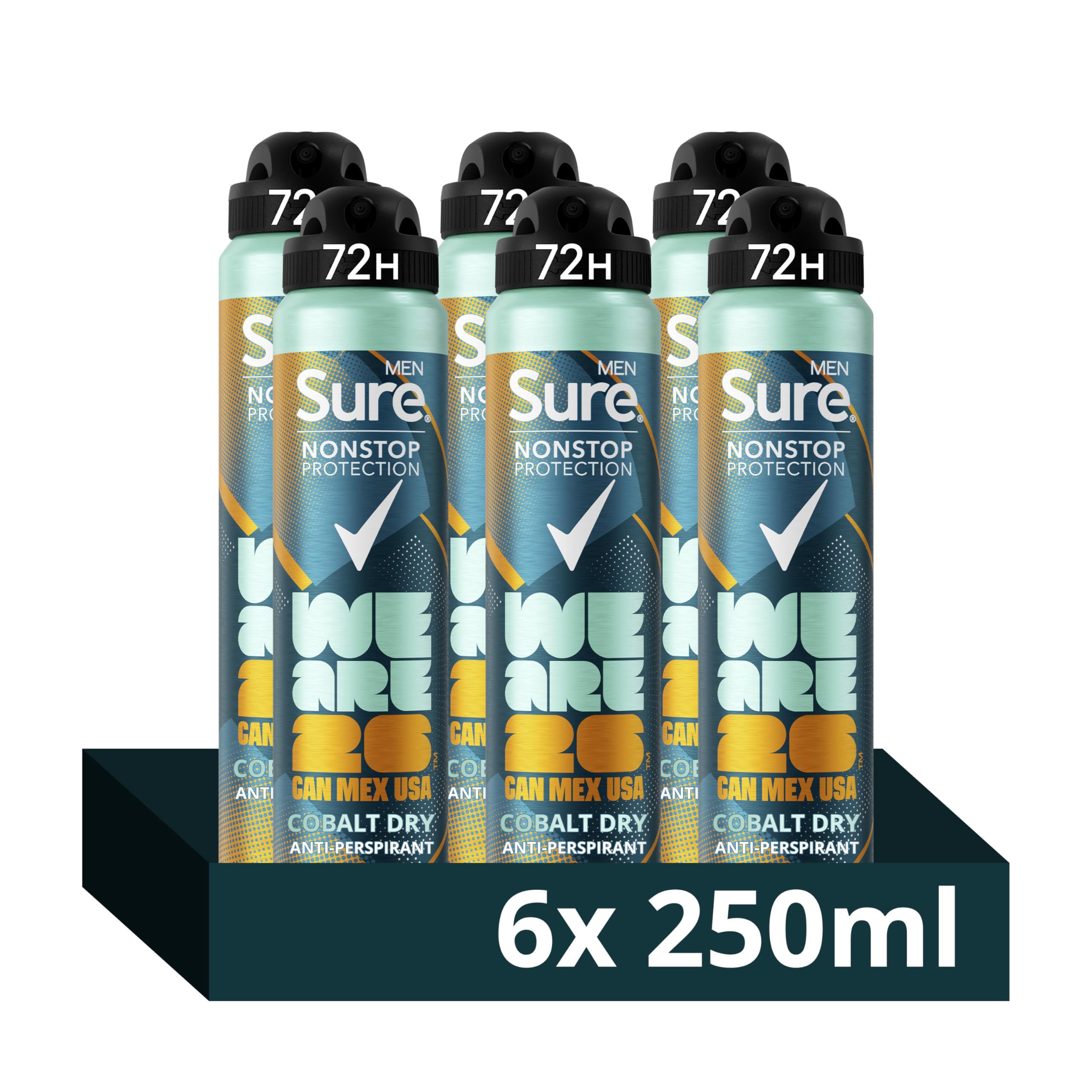 Sure Men FIFA World Cup 2026™ Cobalt Dry Anti-Perspirant Spray 250ml 6 Pack