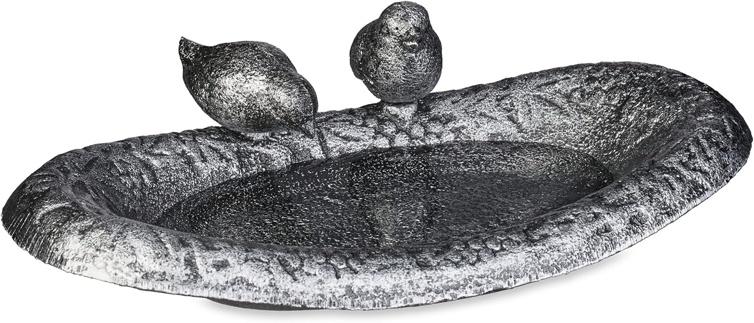 Relaxdays Vogeltränke aus Gusseisen, Gartendeko, HxBxT: 6,5 x 24 x 12,5 cm, Vogelfutterhaus, Wassernapf, Vogeltränke, silberfarben Relaxdays Vogeltränke aus Gusseisen, Gartendeko, HxBxT: 6,5 x 24 x 12,5 cm, Vogelfutterhaus, Wassernapf, Vogeltränke, silberfarben