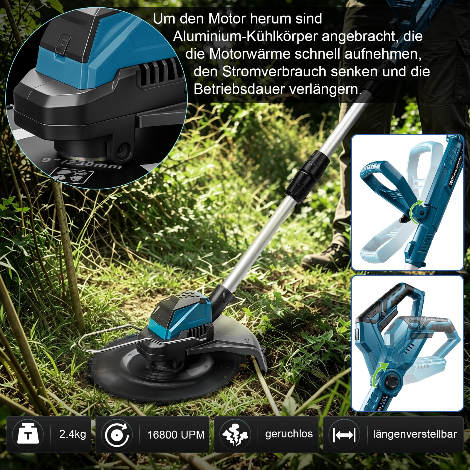 Akumulatorowa podkaszarka do trawy 1200 W z 2 akumulatorami i ładowarką