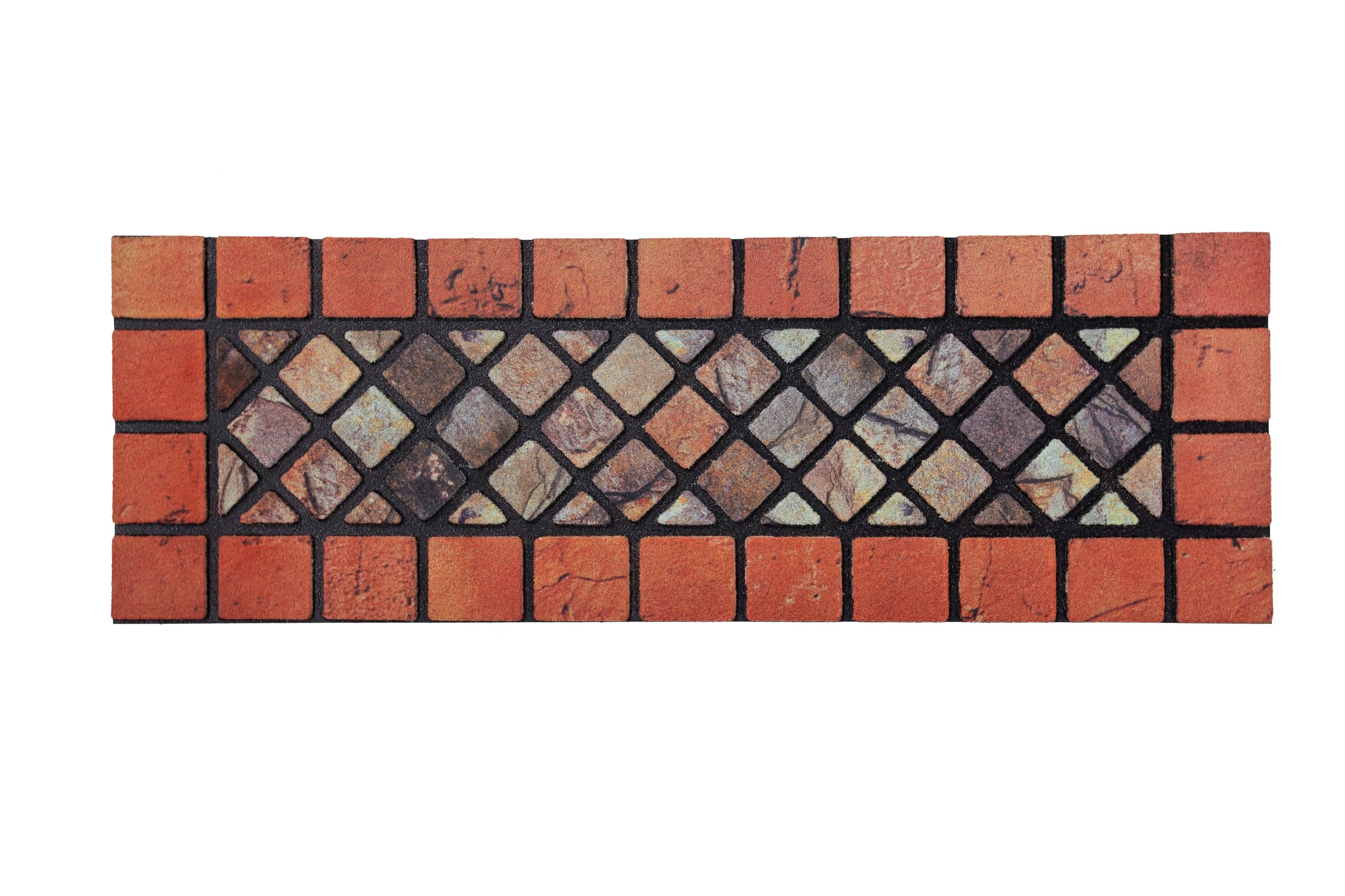 Nicoman Tile Heavy Duty Boot Scraper Doormat, Non-Slip Anti-Fatigue Eco-Friendly Rubber Indoor/Outdoor Door Mat, Narrow (75x25cm), Red Border