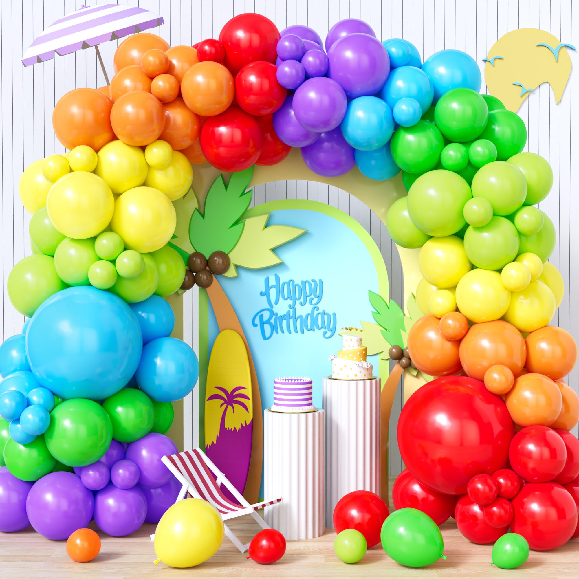 Ousuga Rainbow Balloons - Rainbow Balloon Arch, 138 Pcs Assorted Red Blue Purple Yellow Green Orange Latex Balloon Arch for Kids Boys Girls Baby Shower Wedding Anniversary Party Decorations