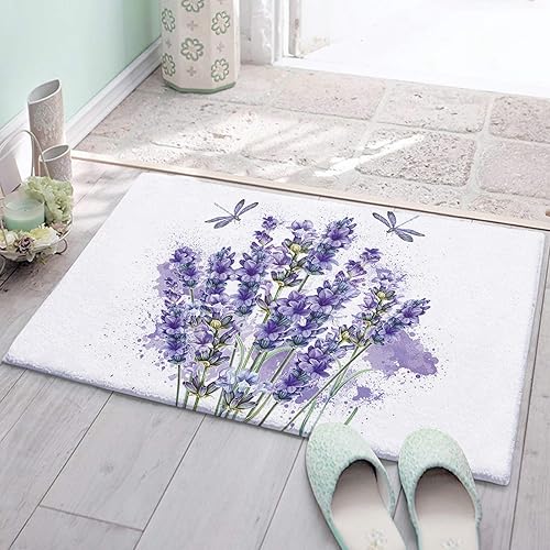 Alfombras de baño con diseño de flores de lavanda moradas, para baño, antideslizantes, absorbentes, suaves, de microfibra de felpa, decoración de