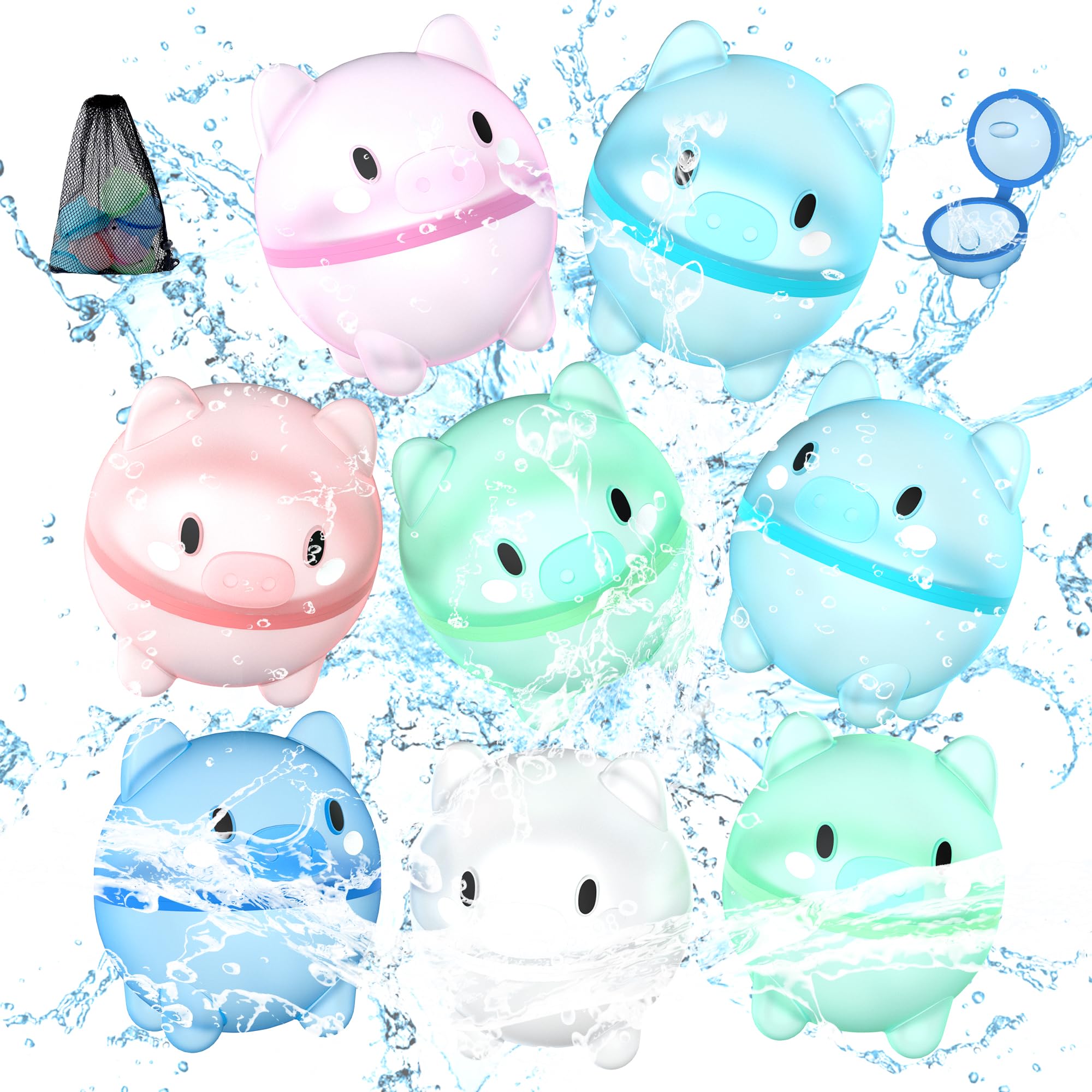 DBPBToU Globos de Agua Reutilizables para niños, juguetes con Globos de Agua para niños y adulto,piscinas, juegos acuáticos de verano en la Playa al aire libre, Juguetes Piscina (8-piezas)