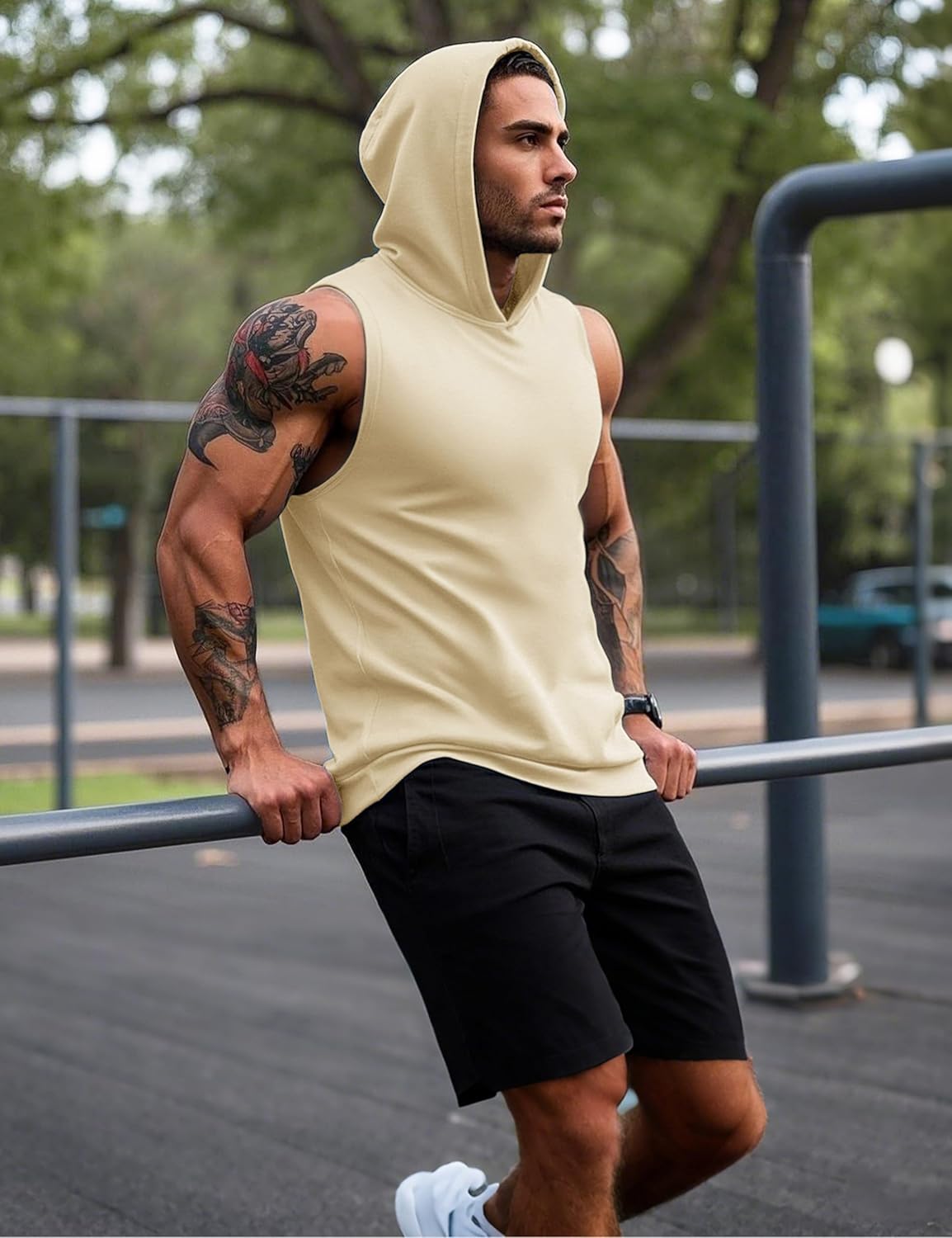 MAGCOMSEN Mens Tank Top Sleeveless Hoodie Cotton T-Shirt Summer Casual Shirt Muscle Tee - Image 4