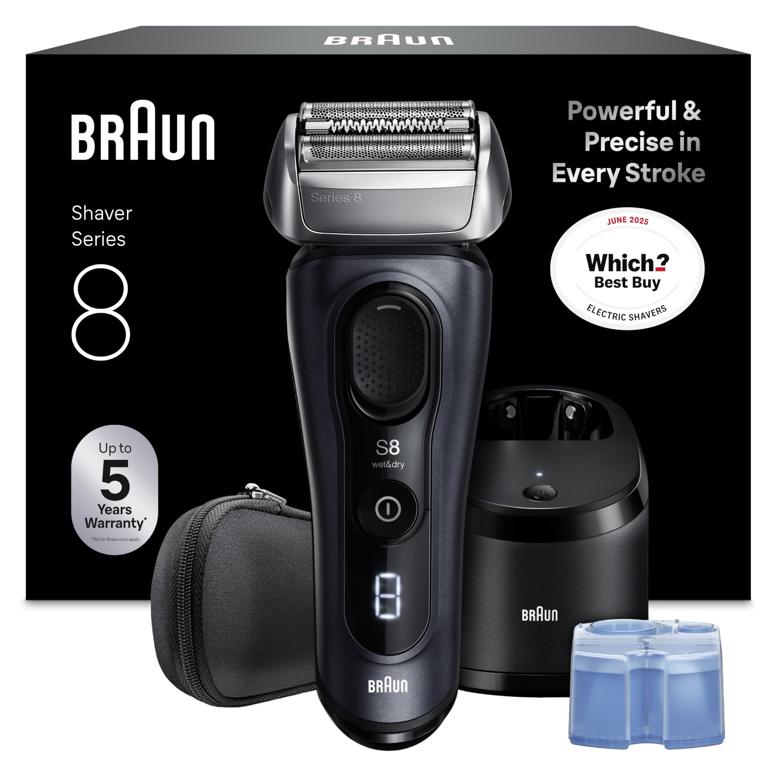 Braun Series 8 8663CC Grey Electric Shaver - 4+1 Technology - SensoAdapt - 100% Waterproof - Made in Germany