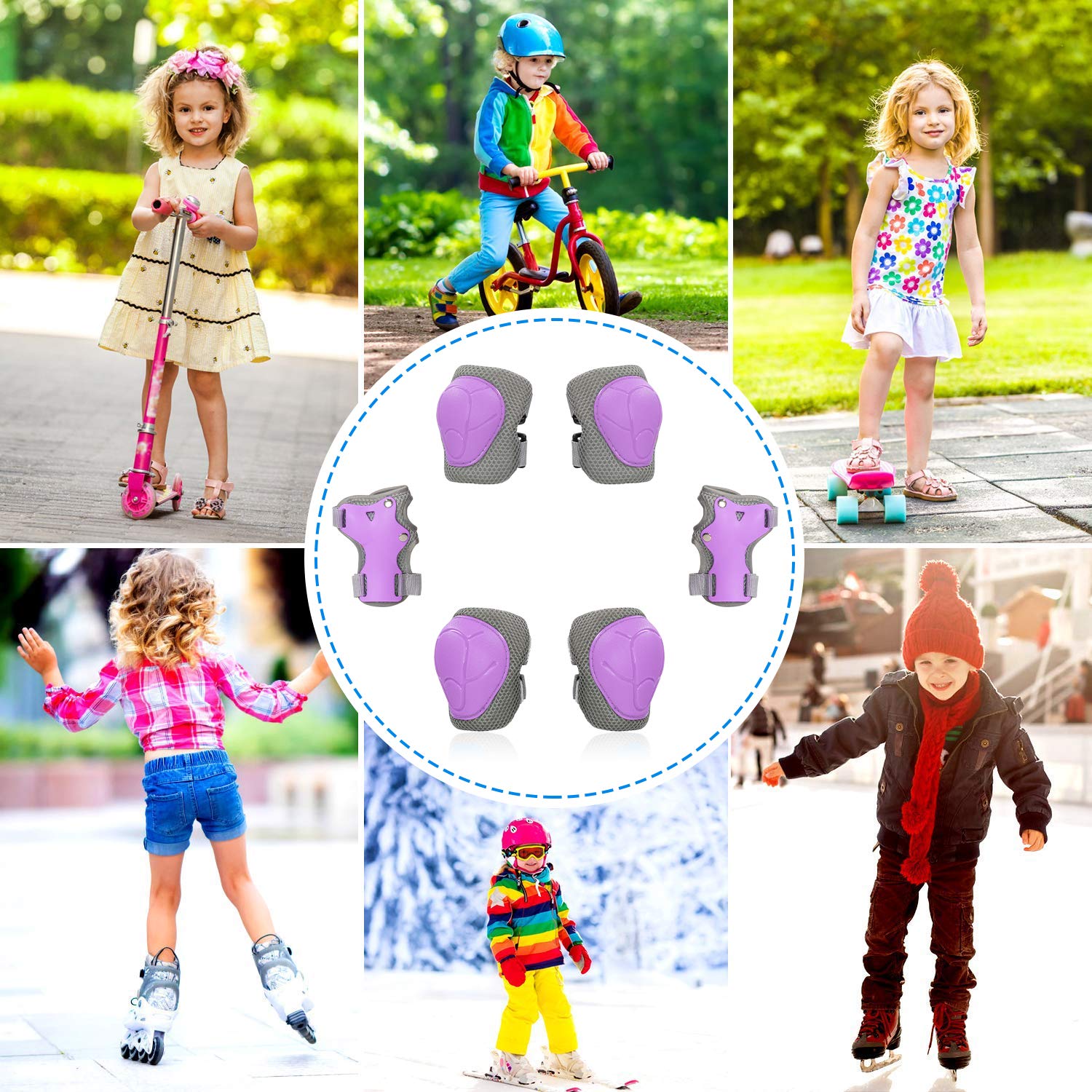LANOVAGEAR Protezione Set per Bambini 2-8 Anni Regolabili Gomitiere Ginocchiere e Polsiere Set per Biciclette, Skateboard, Scooter, Pattinaggio, Arrampicata