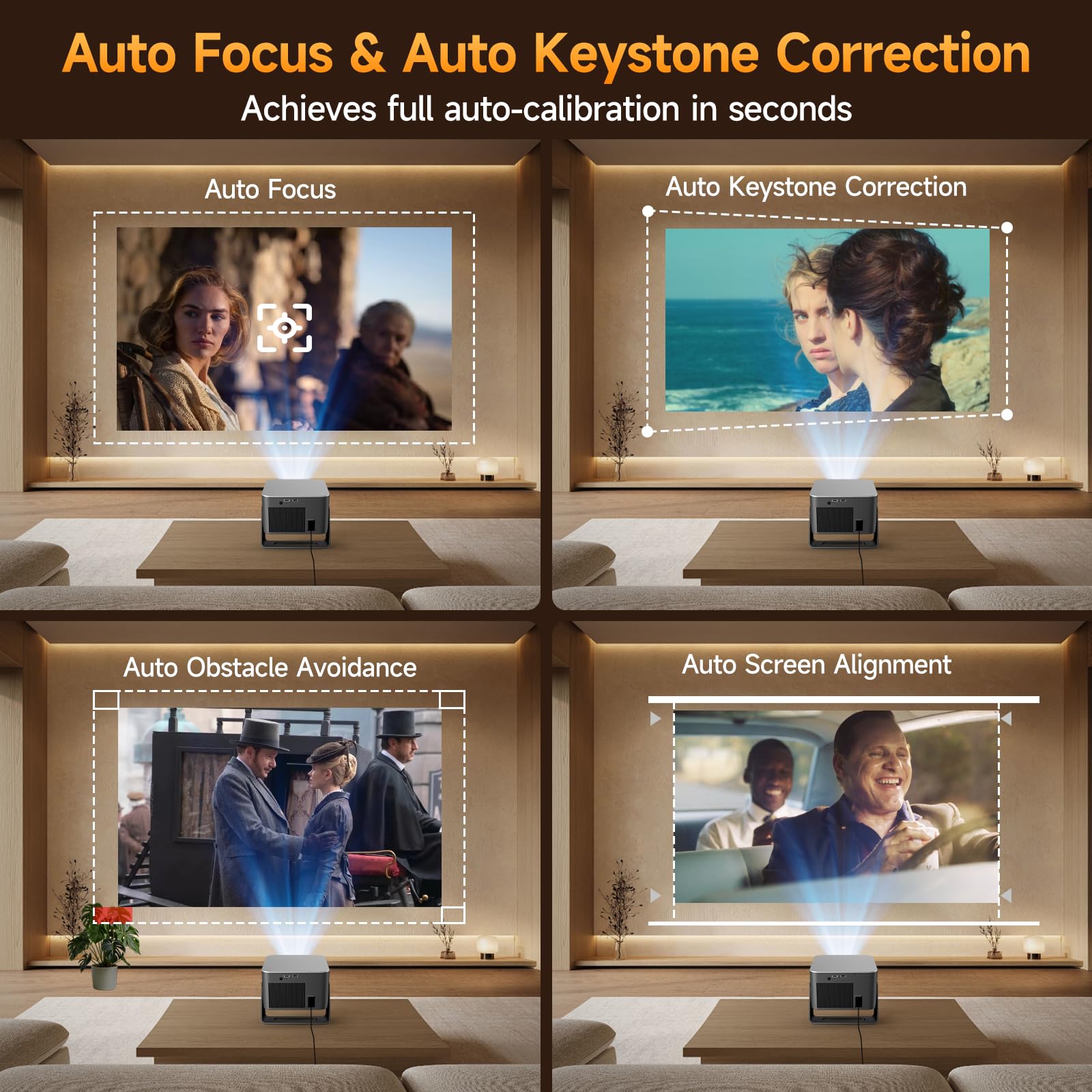 Alwtniet Mini Proiettore Portatile 4K con Google TV, Full HD 1080P Nativo App Integrate Videoproiettore Bluetooth WiFi Projector Autofocus Keystone 6D Evitamento Ostacoli Smart TV Telefono