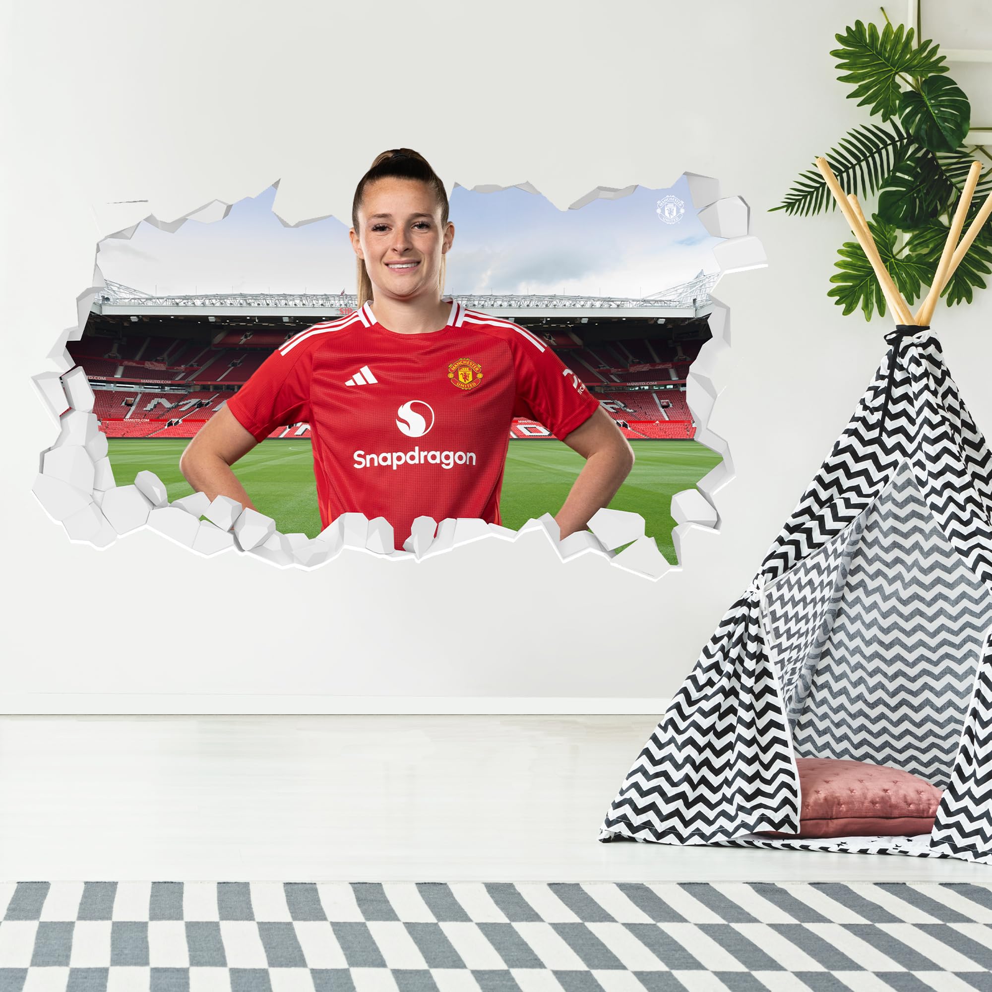 Themed Pink Manchester United Fc Wall Sticker - Ella Toone 24/25 Broken Wall Decal (90Cm Width X 50Cm Height)